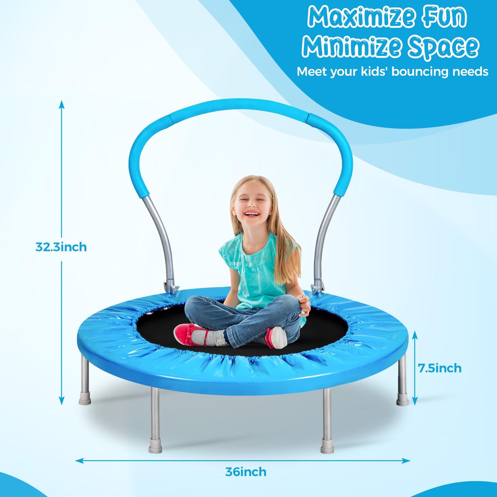 Lyromix Lyromix 36 Inch Mini Trampoline for Kids, Indoor Toddler Rebounder Trampoline with Handle, Bright Blue