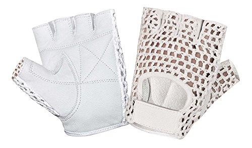 Kango Fitness Kango Fitness MESH Leather Fingerless Weight Lifting Exercise Gym Wheelchair Gloves White W 1061 (S)