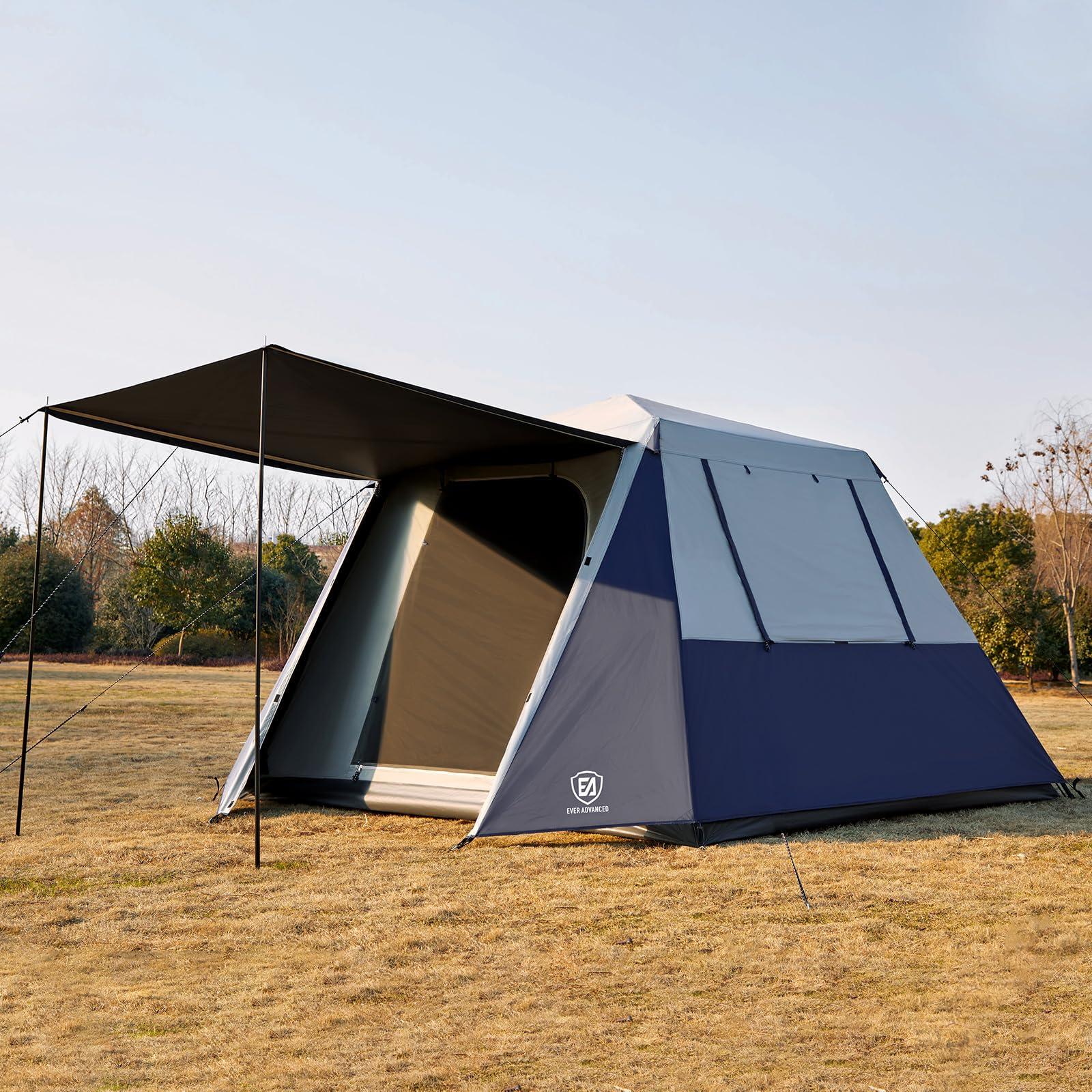 EVER ADVANCED EVER ADVANCED Blackout 6 Person Camping Tent, Instant Cabin Tent for Family with Vestibule and Large Mesh Windows, 60s Easy Setup, Double Layer, Water-Resistant, Blue