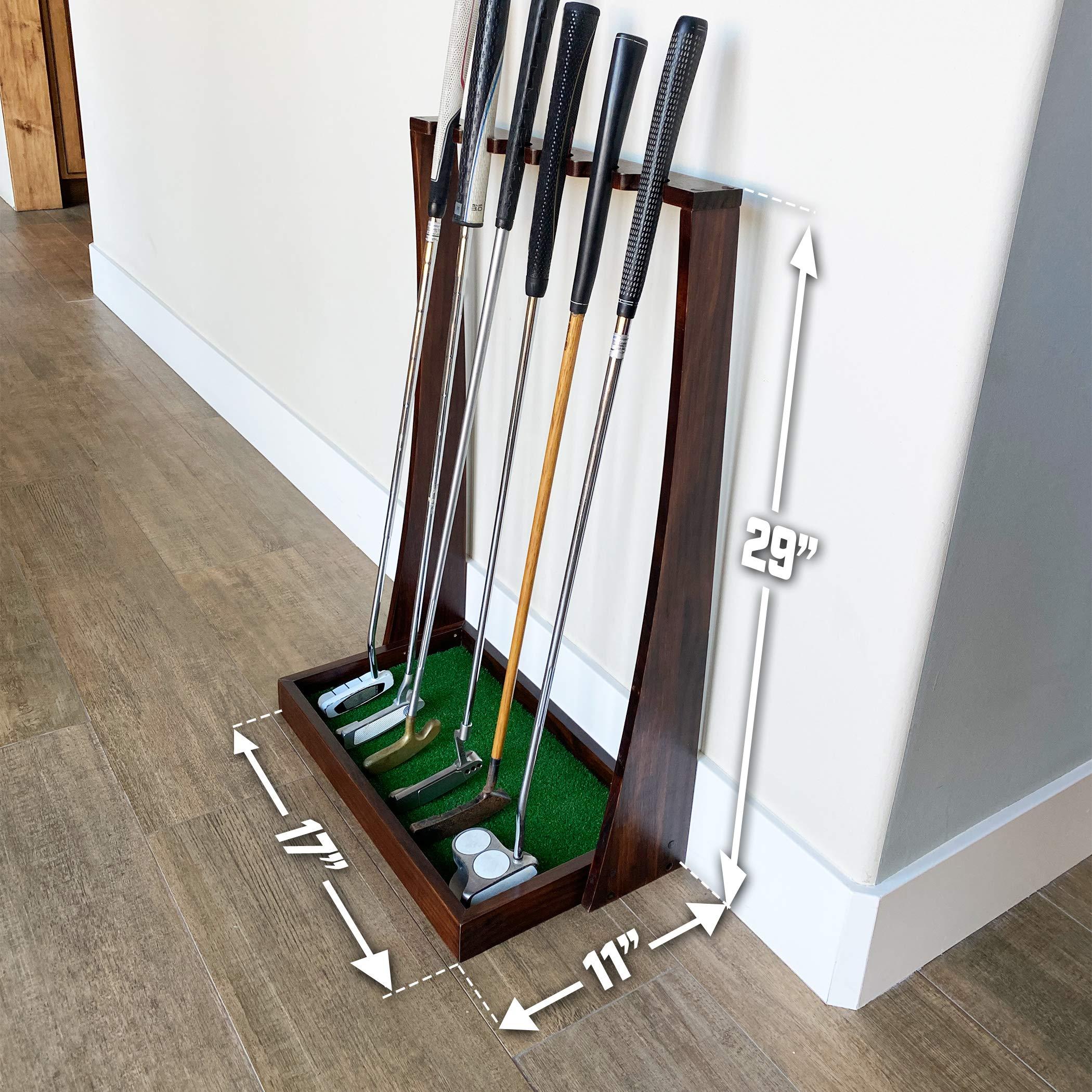 GoSports GoSports Premium Wooden Golf Putter Stand - Indoor Display Rack, Holds 6 Clubs - Black, Natural, Brown, White