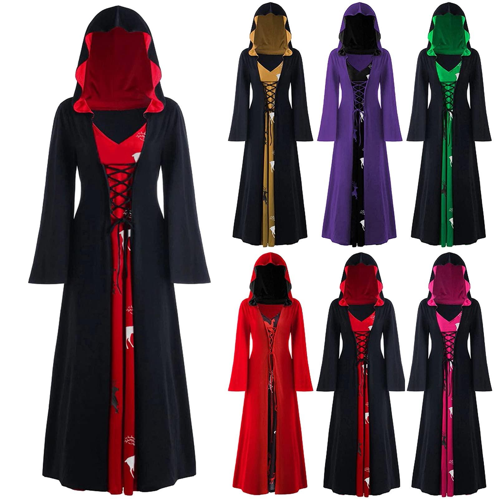 FKSESG FKSESG Womens Vintage Dress Winter Christmas Long Sleeve Patchwork Hooded Party Dress (U-Black, L)