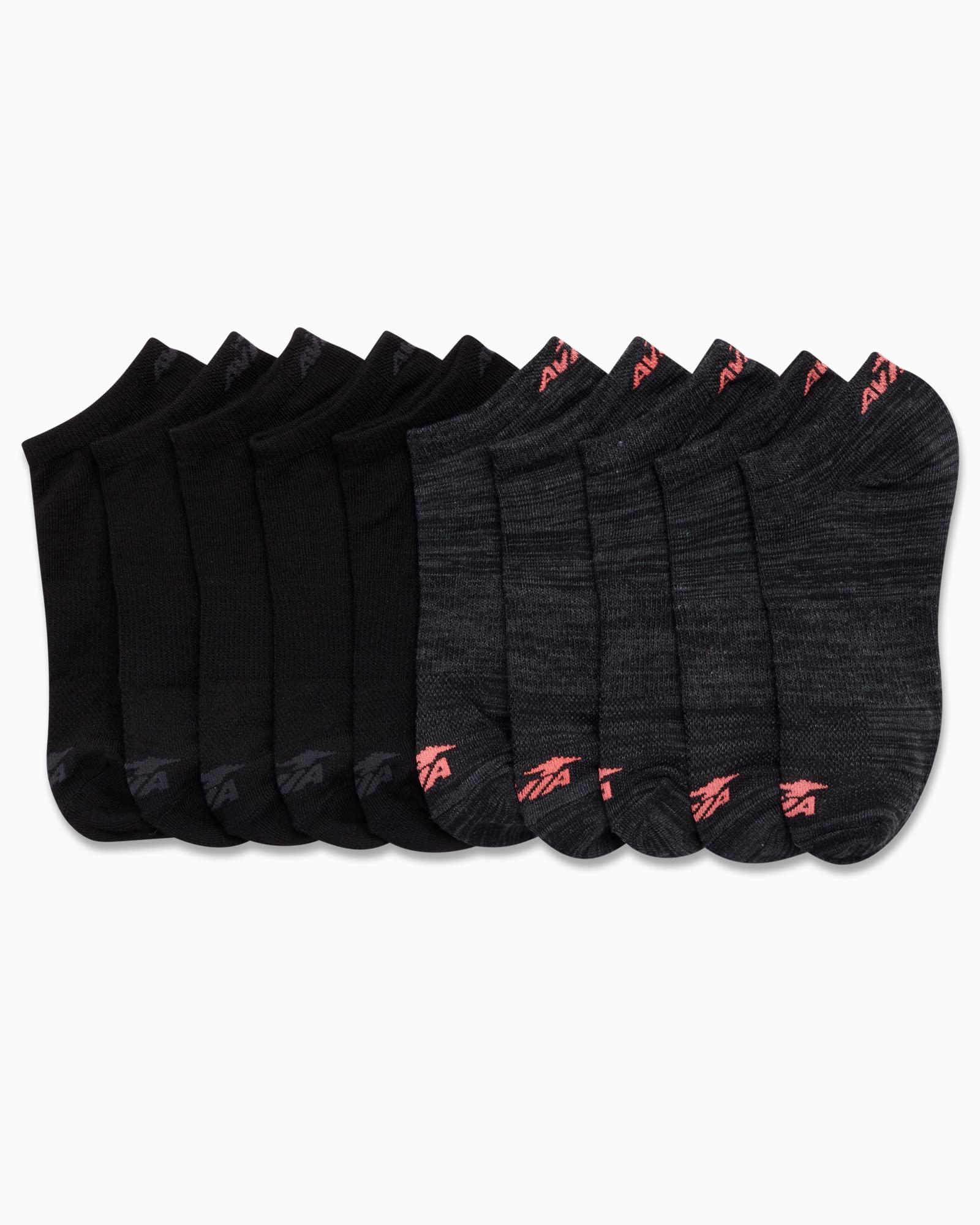 Avia Avia Women's Athletic No Show Socks - 10 Pack Performance Stretch Cushioned Low Cut Socks for Running and Workout (4-12), Size 4-9, Black Multi