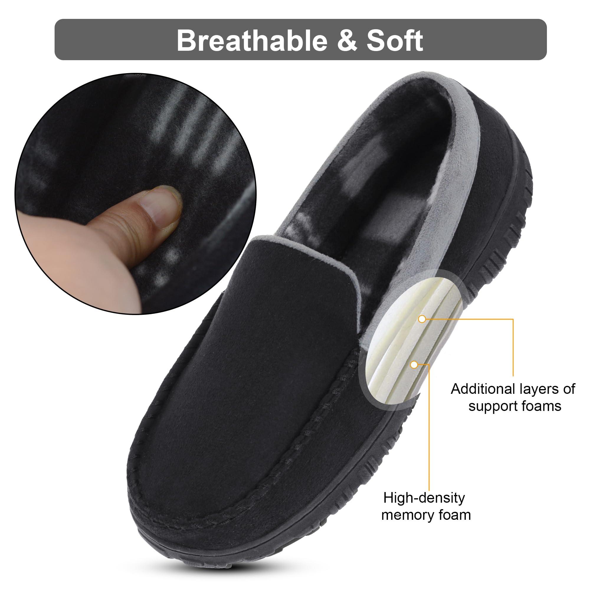 Lulex Lulex Mens Slippers Moccasins for Mens Memory Foam House Slippers Indoor Outdoor House Shoes Black Grey 14 M US