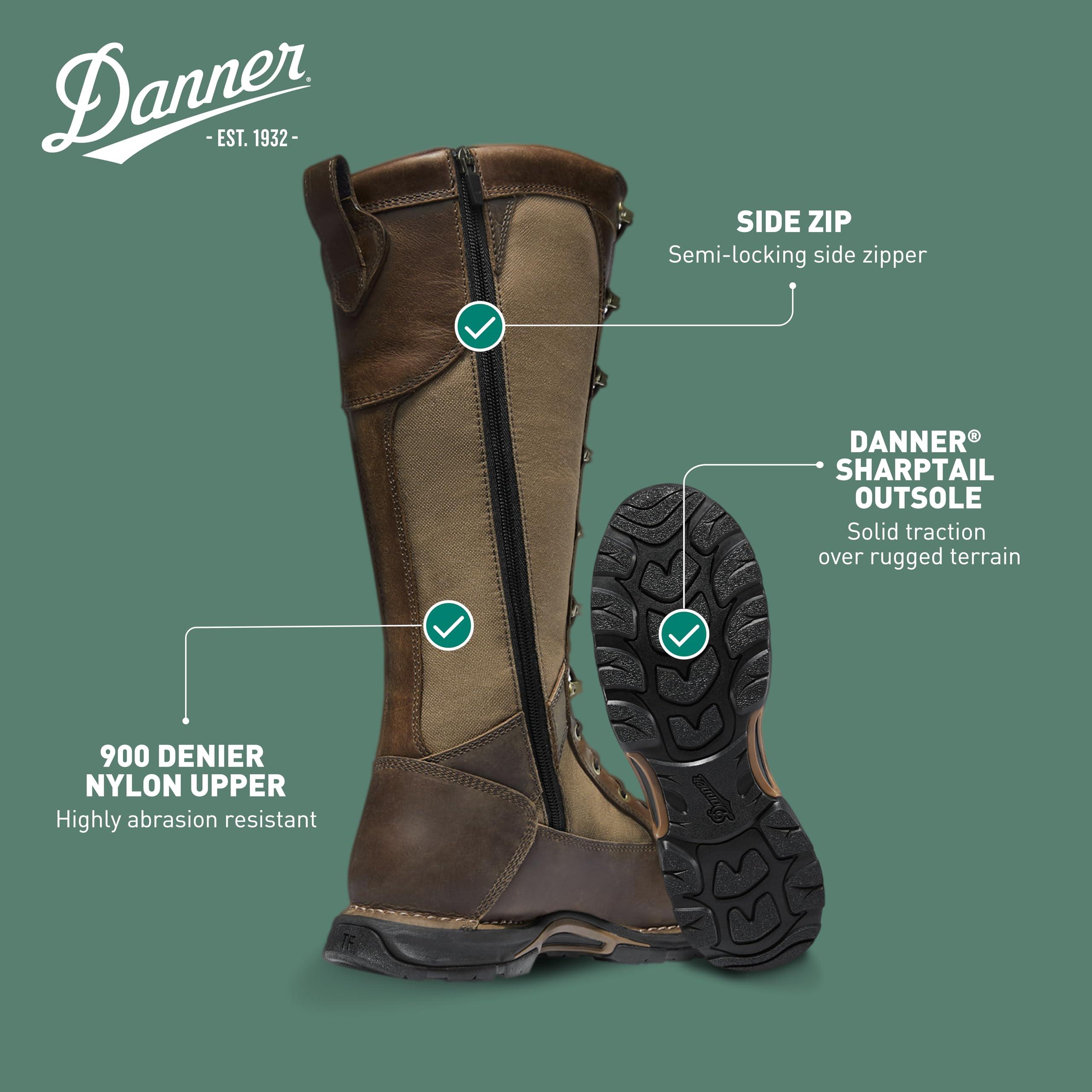 Danner Danner Sharptail 17\" Side-Zip Waterproof Snake Boots for Men - Full-Grain Leather and Nylon with 360 Snake Guard, Comfort Footbed & Traction Outsole, Brown - 8.5 D.