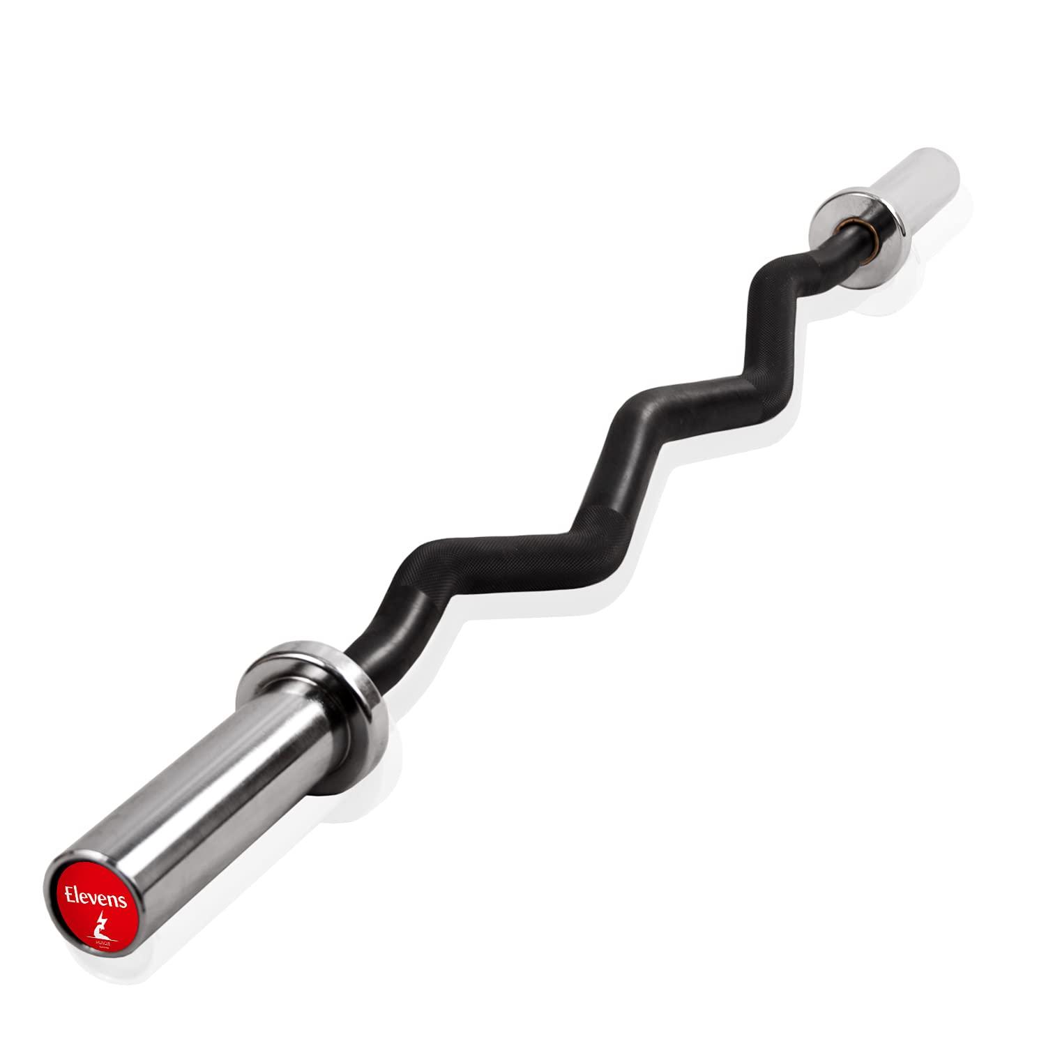 Elevens Elevens Solid Olympic EZ Curl Bar Bicep Curls Triceps Extensions Home Gym Fitness Exercise Weight Lifting Bar, 47 Inch