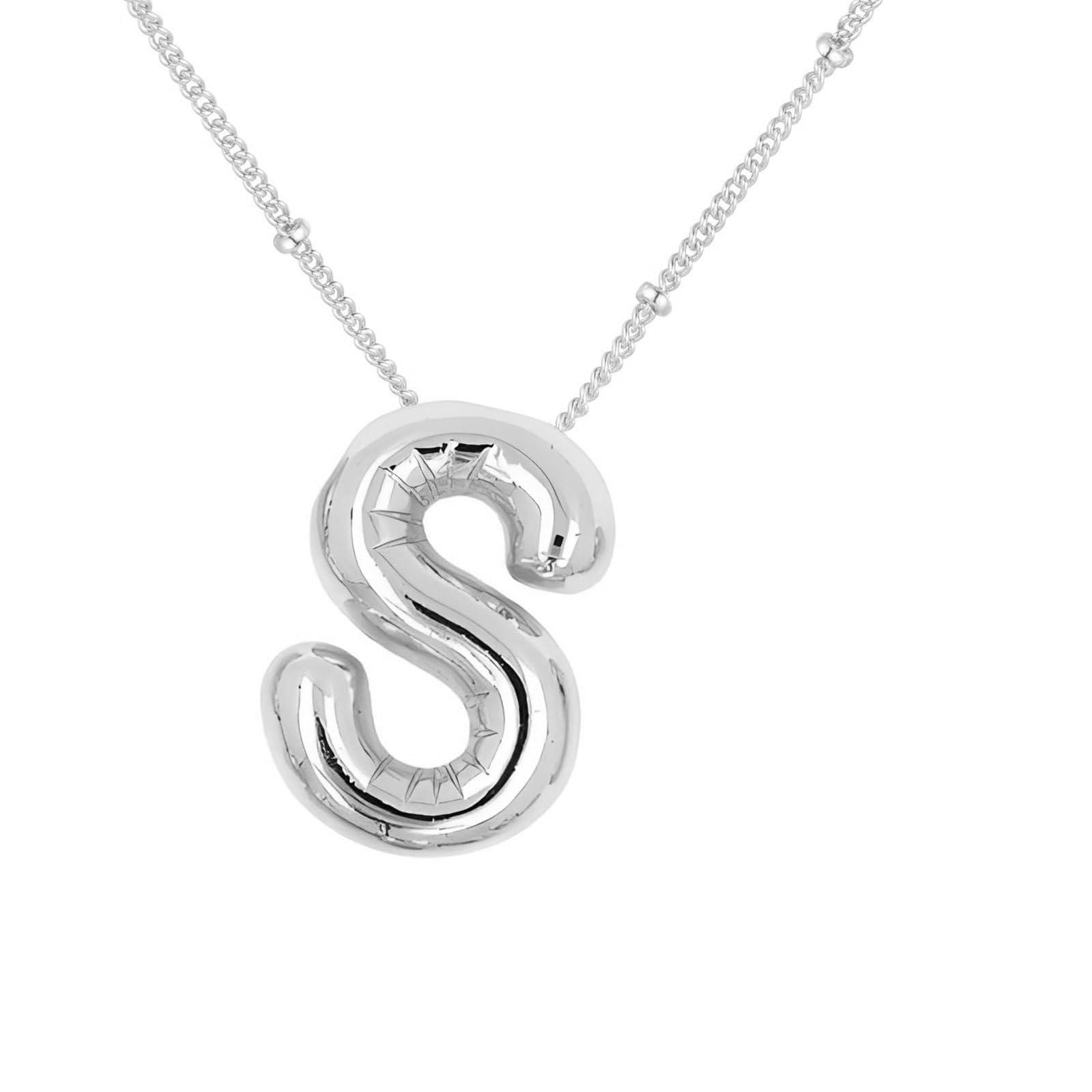 DIOWUS DIOWUS Bubble Letter Necklace For Women,Dainty Balloon Initial Necklaces 18k Gold Plated Chain Pendant Alphabet Necklaces For Girlfriend Charm Simple Gift Jewelry (silver-S)