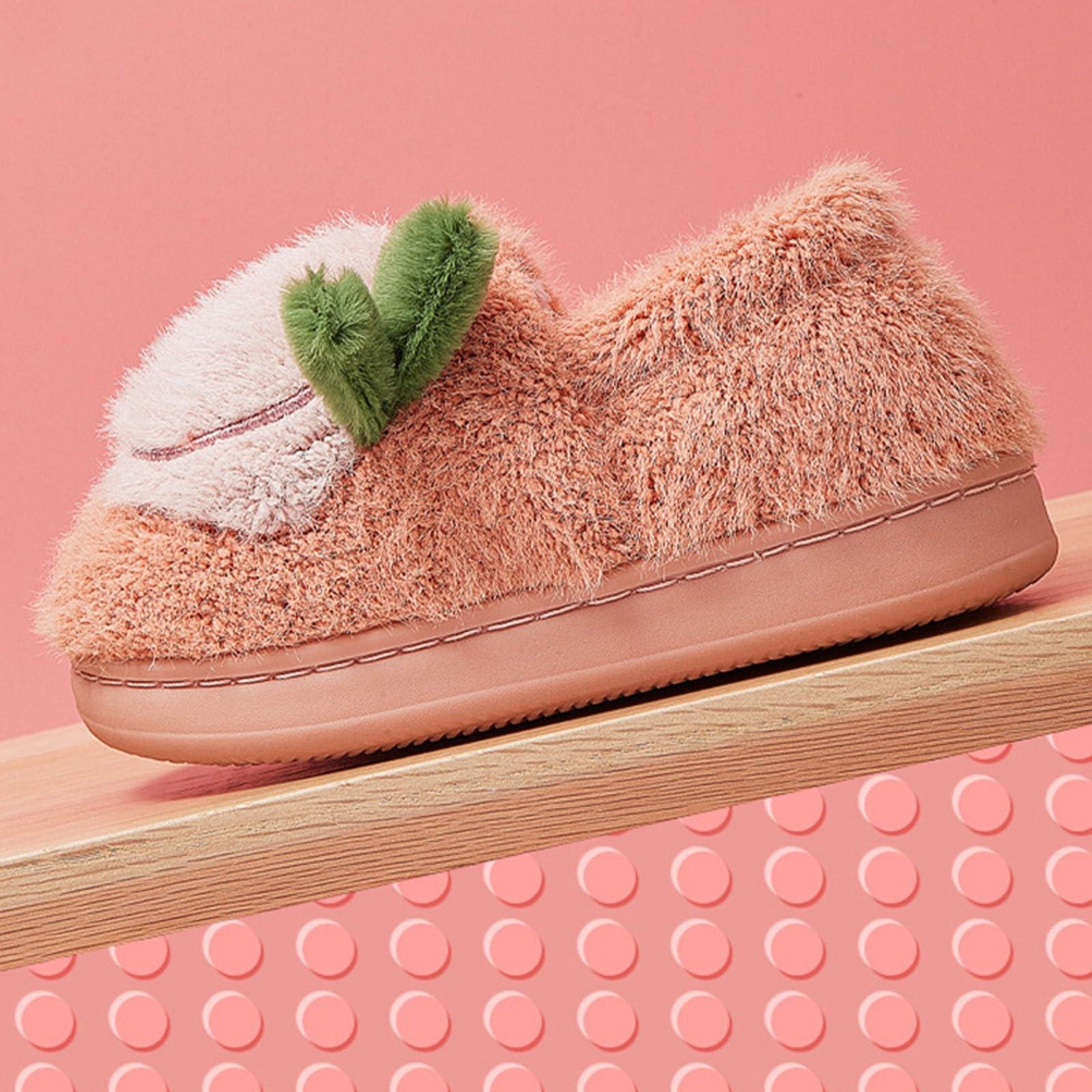 NineFit Basics Toddler Kids Slippers Fluffy House Slippers Warm Cute Animal Home Slipper Plush Indoor (Red, 13.5 Little Child)