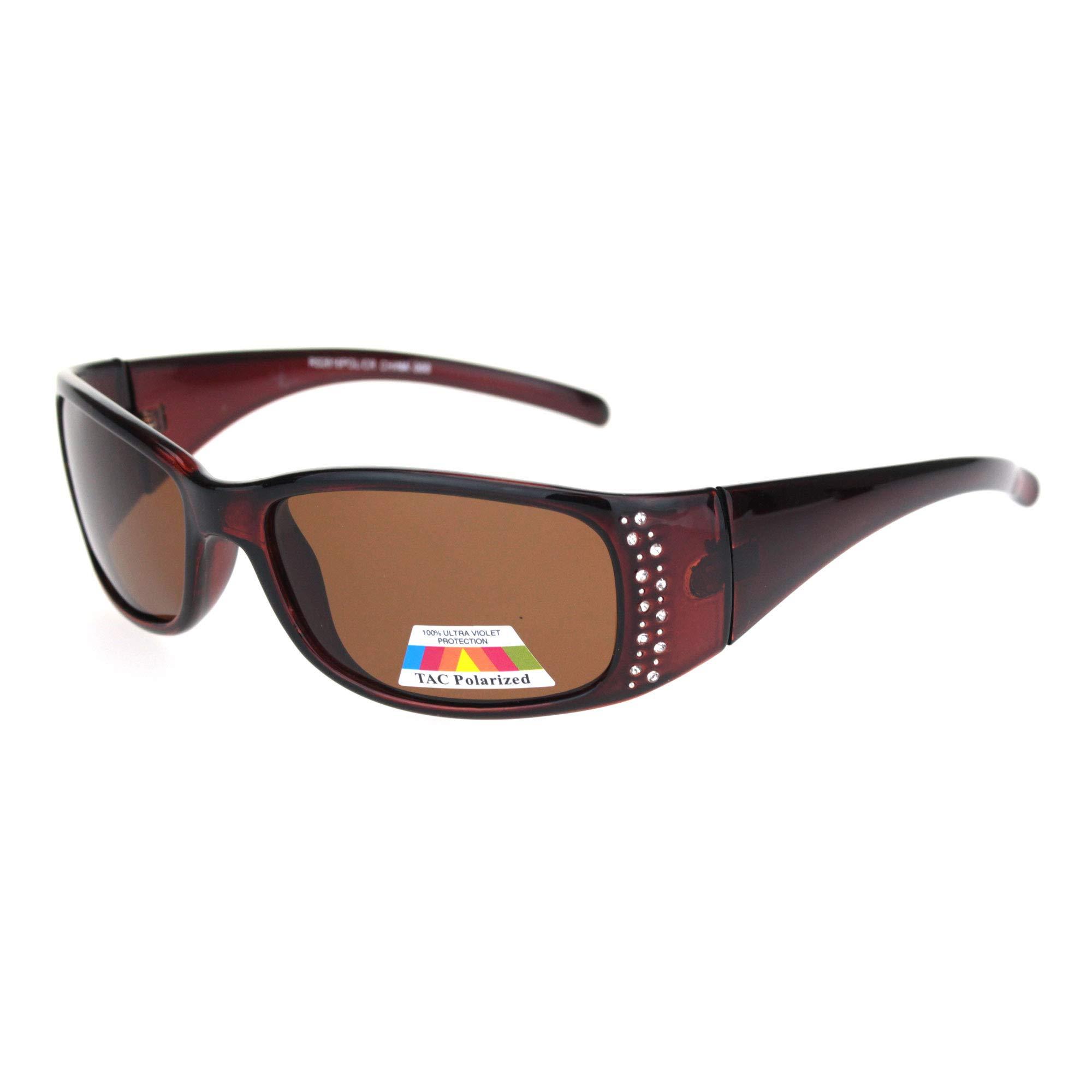 SA106 SA106 Womens Rhinestone Anti-glare Polarized Chic Narrow Rectangular Sunglasses All Brown