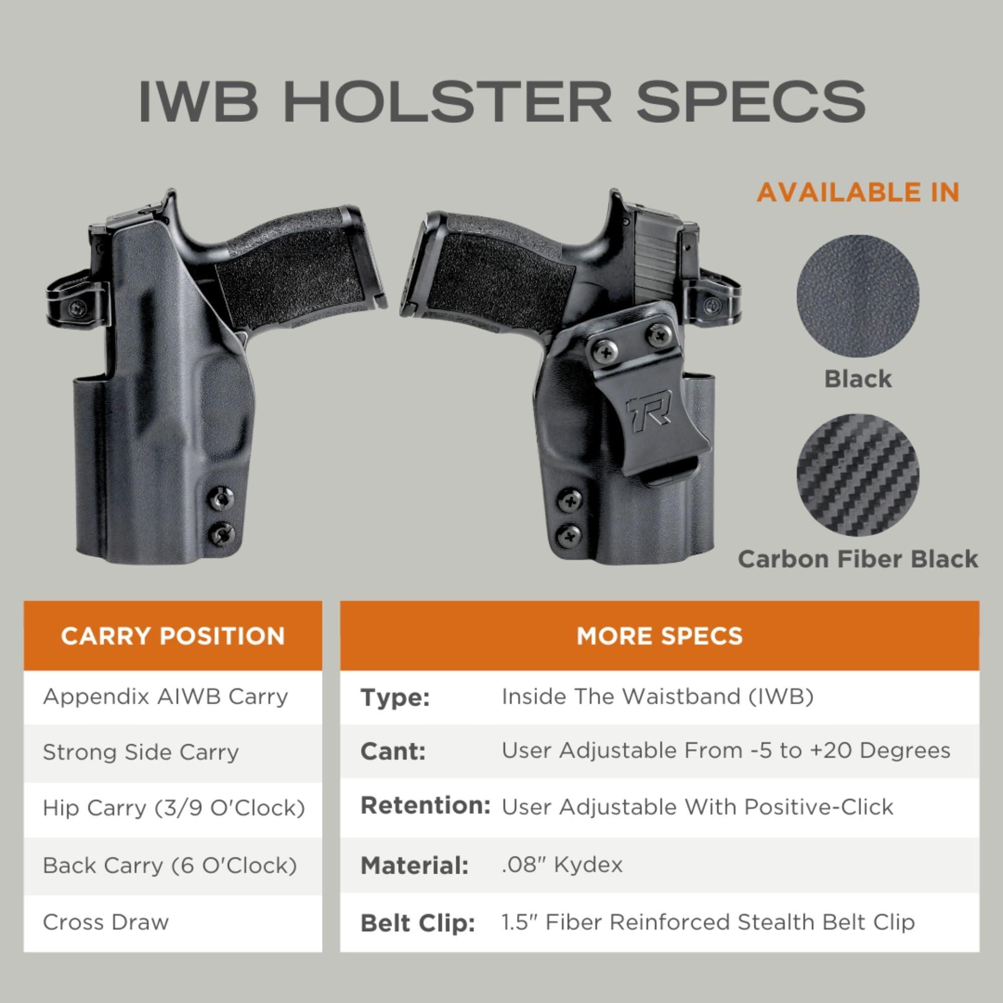Concealment Express Rounded IWB Holster Fits: Glock 43/48 TLR7 Holster - LH - Black Kydex - Concealment Express - American Made