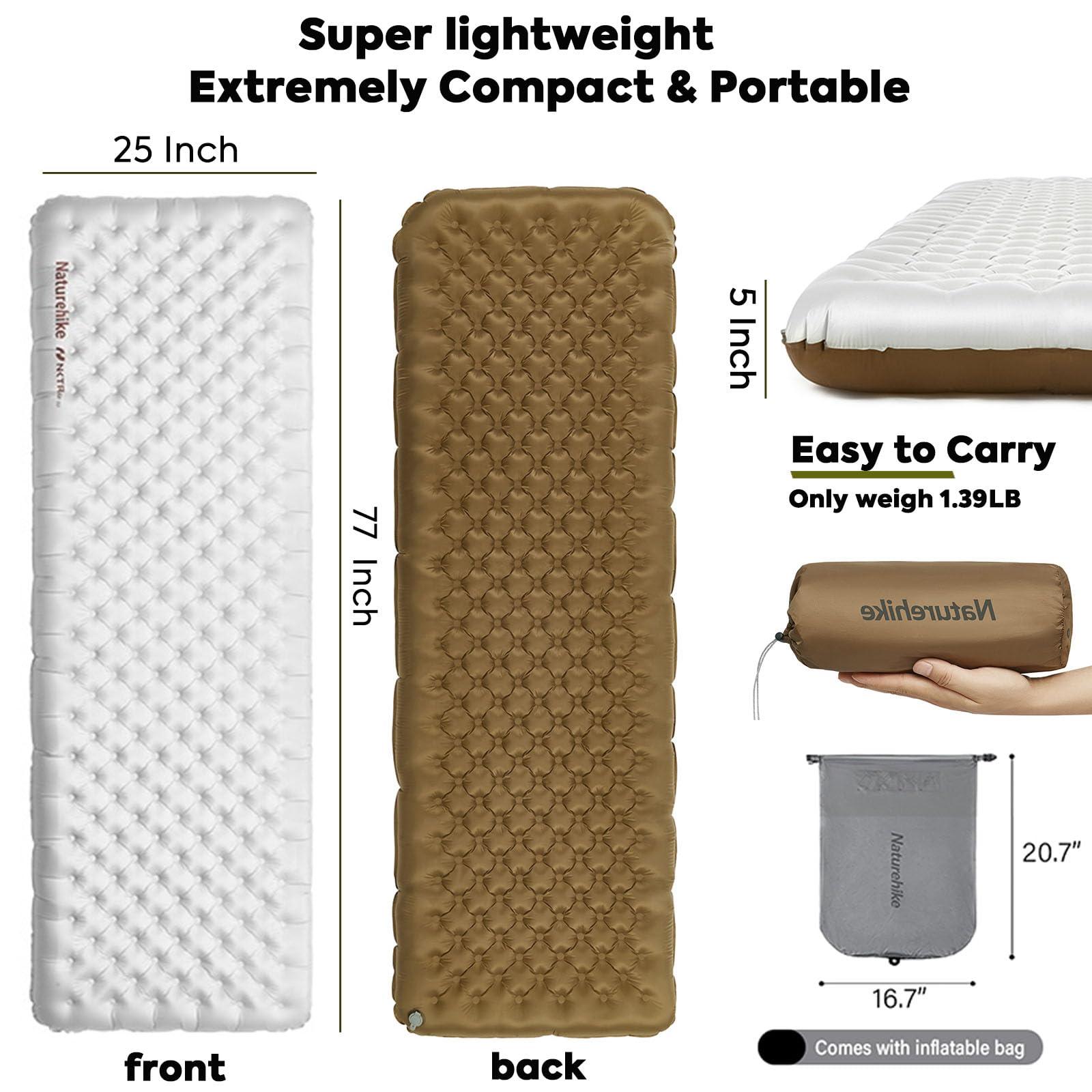 windhike windhike Naturehike 5.8/8.8 R-Value Camping Sleeping Pad,3.1"-4.7" Ultra-Thick,1-1.4LB Ultralight Camping Mat with Inflatable Bag,Backpacking Inflatable Foam Camping Mat for Car,Hiking