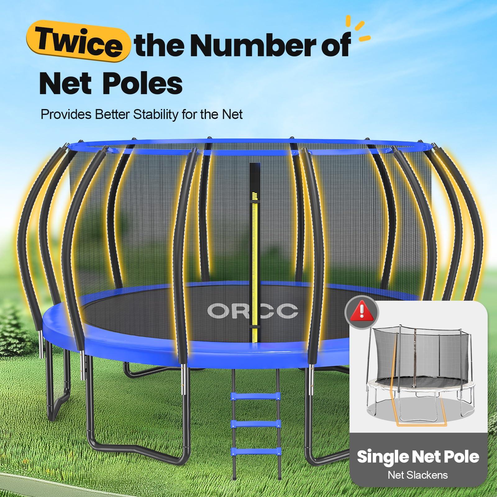 ORCC ORCC 1200LBS Weight Capacity Trampoline 16 15 14 12 10 8 FT for Kids Adults Outdoor Yard Trampolines with Safety Enclosure Net Non-Slide Ladder