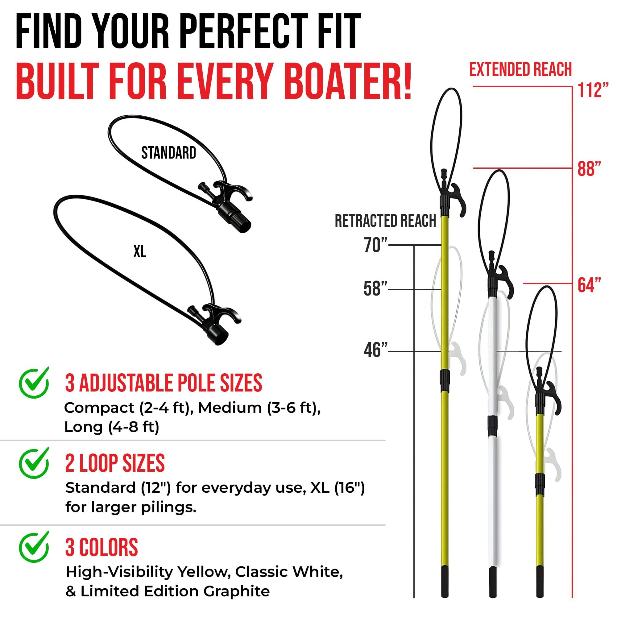 The Boat Loop Boat Loop Extendable Fiberglass Boat Hook with Dual Loops & Rubber Tip - Adjustable 2-8ft Pole for Dock Lines & Rope Handling - Marine Boat Accessories with Quick-Lock Release System
