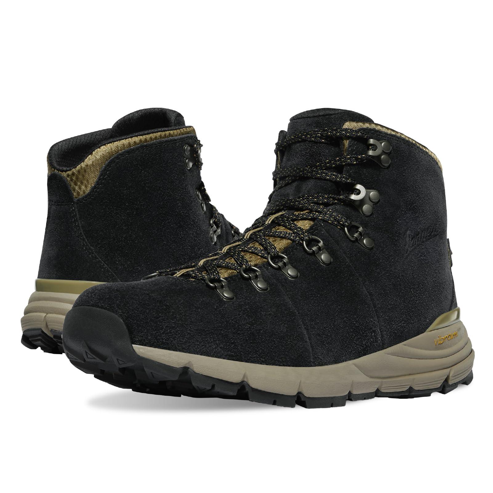 Danner Danner Mountain 600 Hiking Boots for Women - Waterproof, Durable Suede Upper, Breathable Lining, Triple-Density Footbed & Vibram Traction Outsole, Black/Khaki - 9.5 M