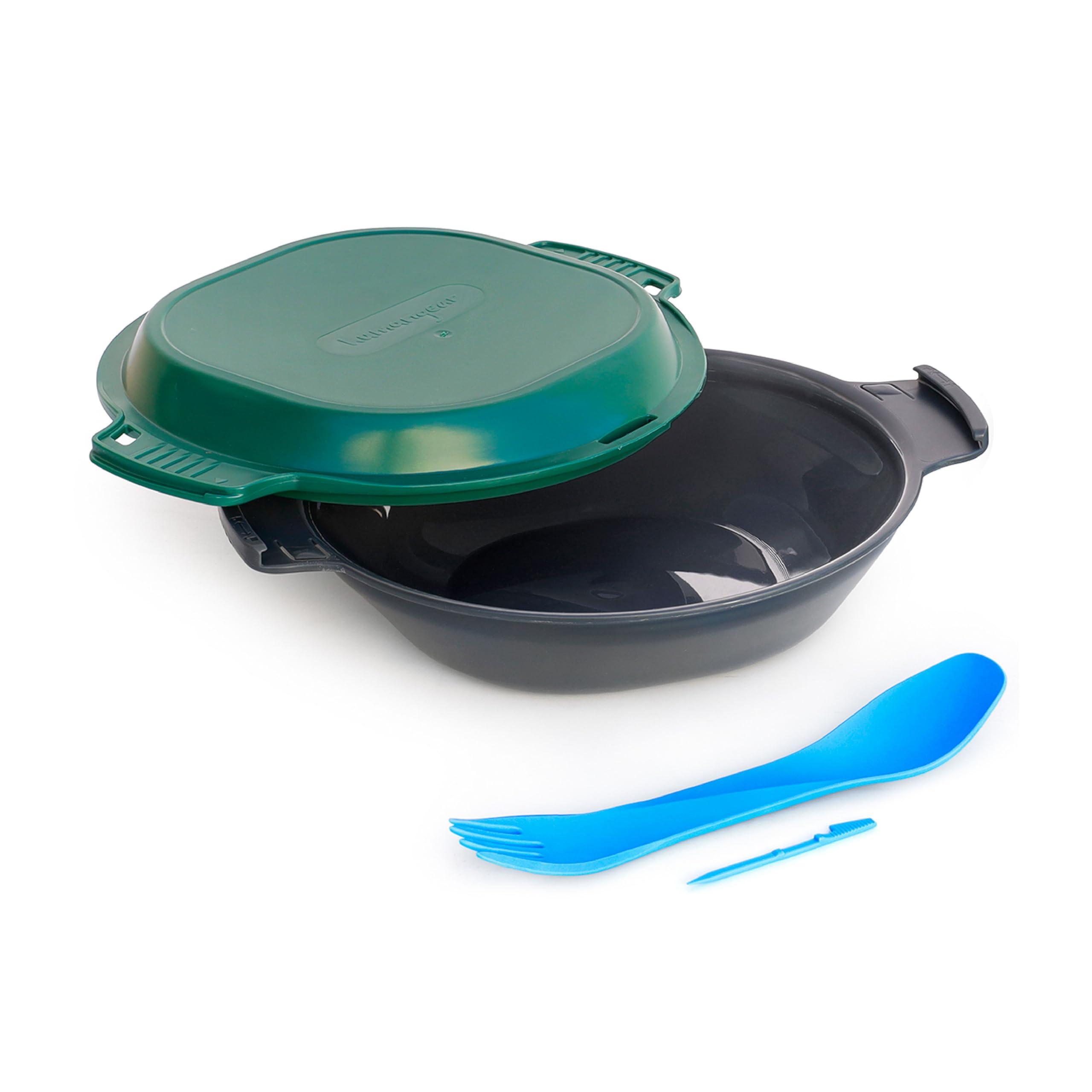 humangear humangear GoKit Light: 5-Tool Lightweight Camping Mess Kit with Camping Plate, Bowl, Utensil, and Toothpick - Ideal On-The-Go Camping Solution, Charcoal/Green