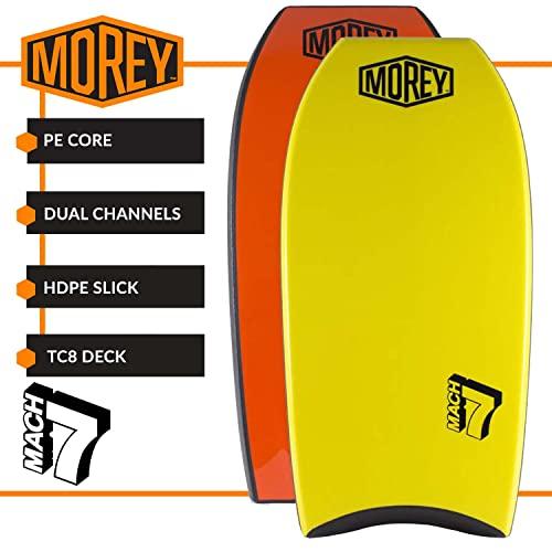 Morey Morey Mach 7 Bodyboard - PE Core, TC8 Deck, HDPE Slick, Single Power Rod Stringer, Crescent Tail, with Channels for Bodyboarding Surfing Waves Ocean Summer Fun Beach (42")