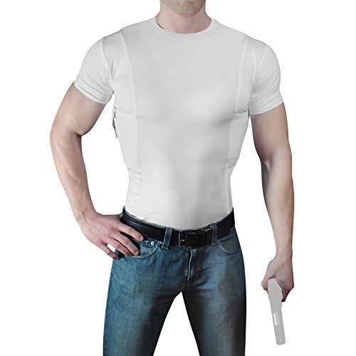 ConcealmentClothes ConcealmentClothes Men’s Concealed Carry CCW Holster Shirt for Pistols & Accessories, Crew Neck, White, Large