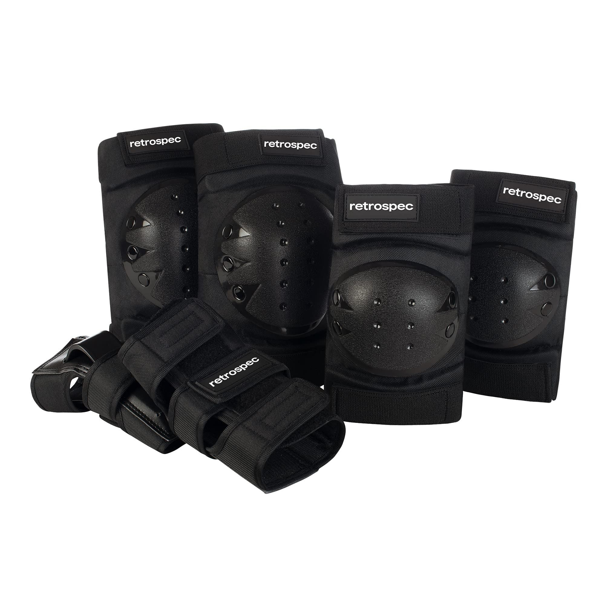 Retrospec Retrospec Knee Pads, Elbow Pads & Wrist Guards for Men, Women & Kids - Protective Gear for Skateboarding, Roller Skate, Rollerblade, BMX & Scooter - Multi Sport Pad Set - Black - Child (3-9 Years)