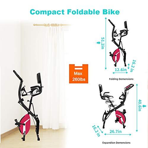 MTFY MTFY 3 IN 1 Magnetic Foldable Upright Exercise Bike, Workout Cycling Folding X Bike w/Hand Pulse Sensor, LCD Display, Large Backrest, Comfy Seat and Handles, Stationary Recumbent Bike (Pink)