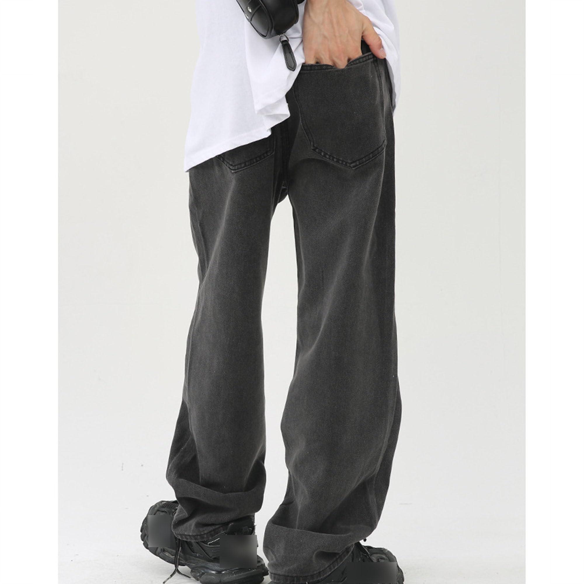 JEsilunmaMY JEsilunmaMY Men's Distressed Straight Leg Jeans Fashion Comfort Cotton Denim Pants Loose Casual Carpenter Jean Trousers (Black,Small)