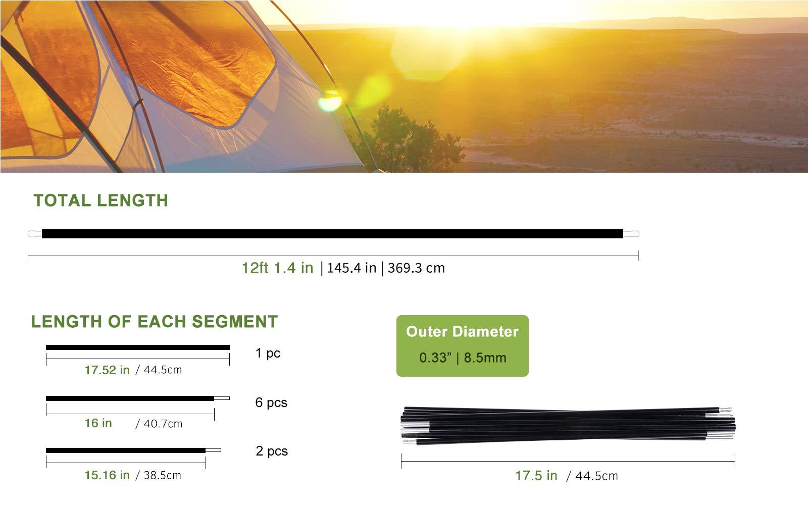 BRILLIANCE4U BRILLIANCE4U Pre-Assembled Aluminum Tent Pole 12ft 1.4in 8.5mm, Lightweight Tent Poles Replacement, 7001 T6 Heated Aluminum Alloy, Outer Dia. 0.33\" 2 Poles Pack