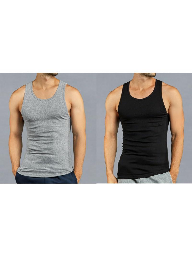 Knocker Knocker Men's 3 pc Tank Top Undershirts A-Shirt (L, 2 Black/1 Gray)