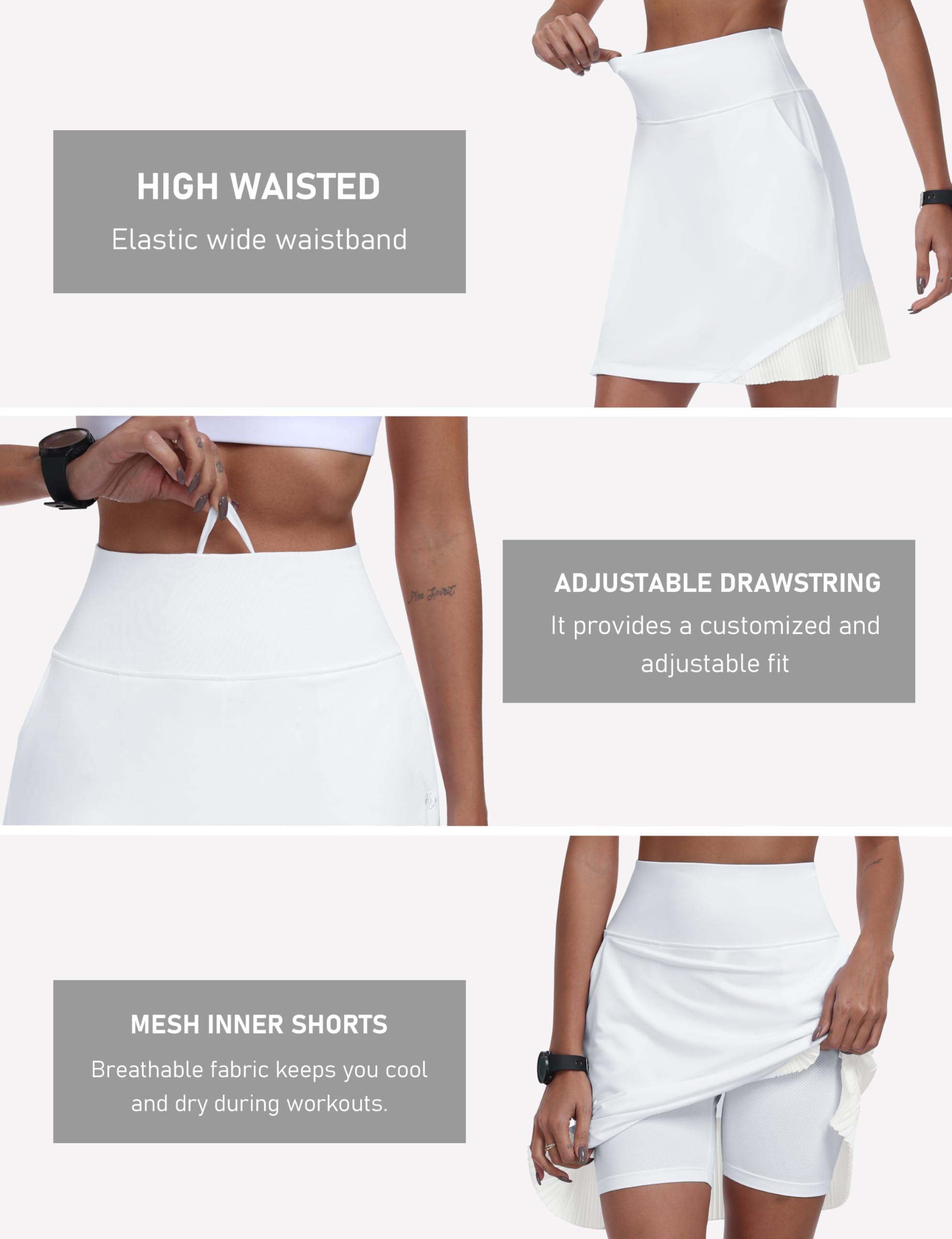 MoFiz MoFiz Tennis Skorts for Women Golf Skirts Knee Length Pleated Athletic Skorts Long 20 Inch Summer Workout High Waisted Skort with Pockets White, XL