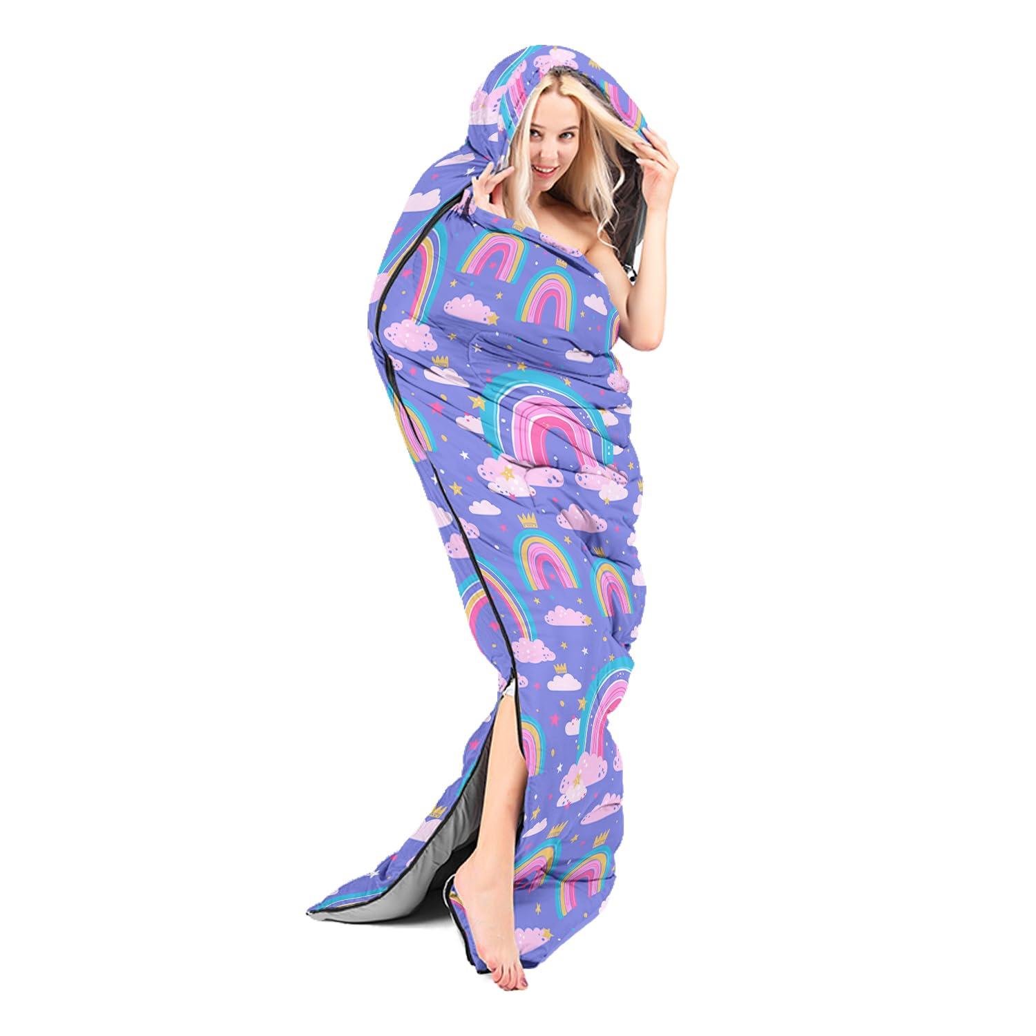 AILONEN AILONEN Rainbow Sleeping Bag for Girls Women, 3 Seasons Adult Teens Travel Camping Hiking Outdoor Waterproof & Lightweight Sleeping Bag,with Compact Carrying Bag