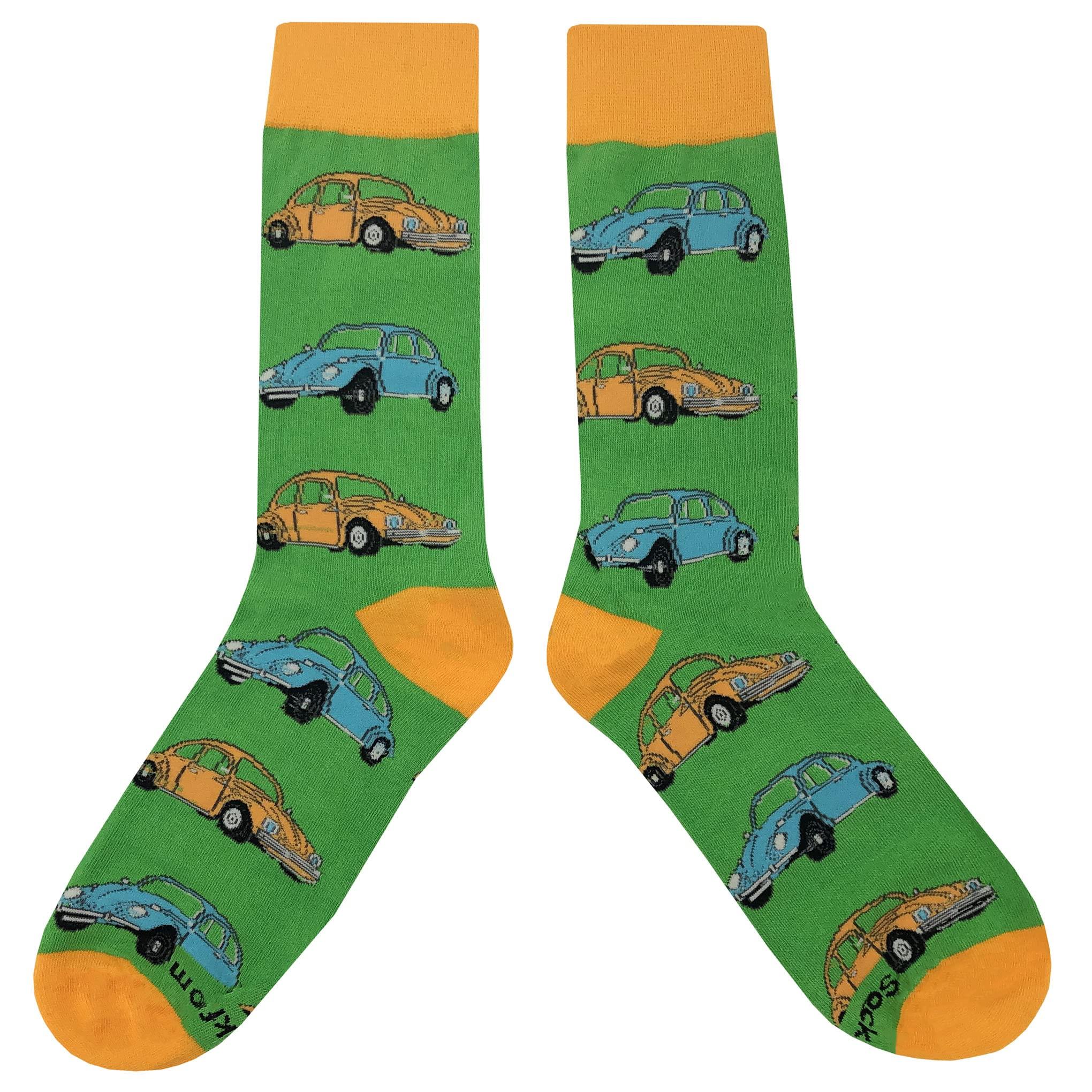 SockFly SockFly VW Beetle Green Dress Socks Funny Novelty Crazy Fun Design Men Size 8-12 Cotton Casual Crew Colorful Funky Fancy Socks Gift for Men