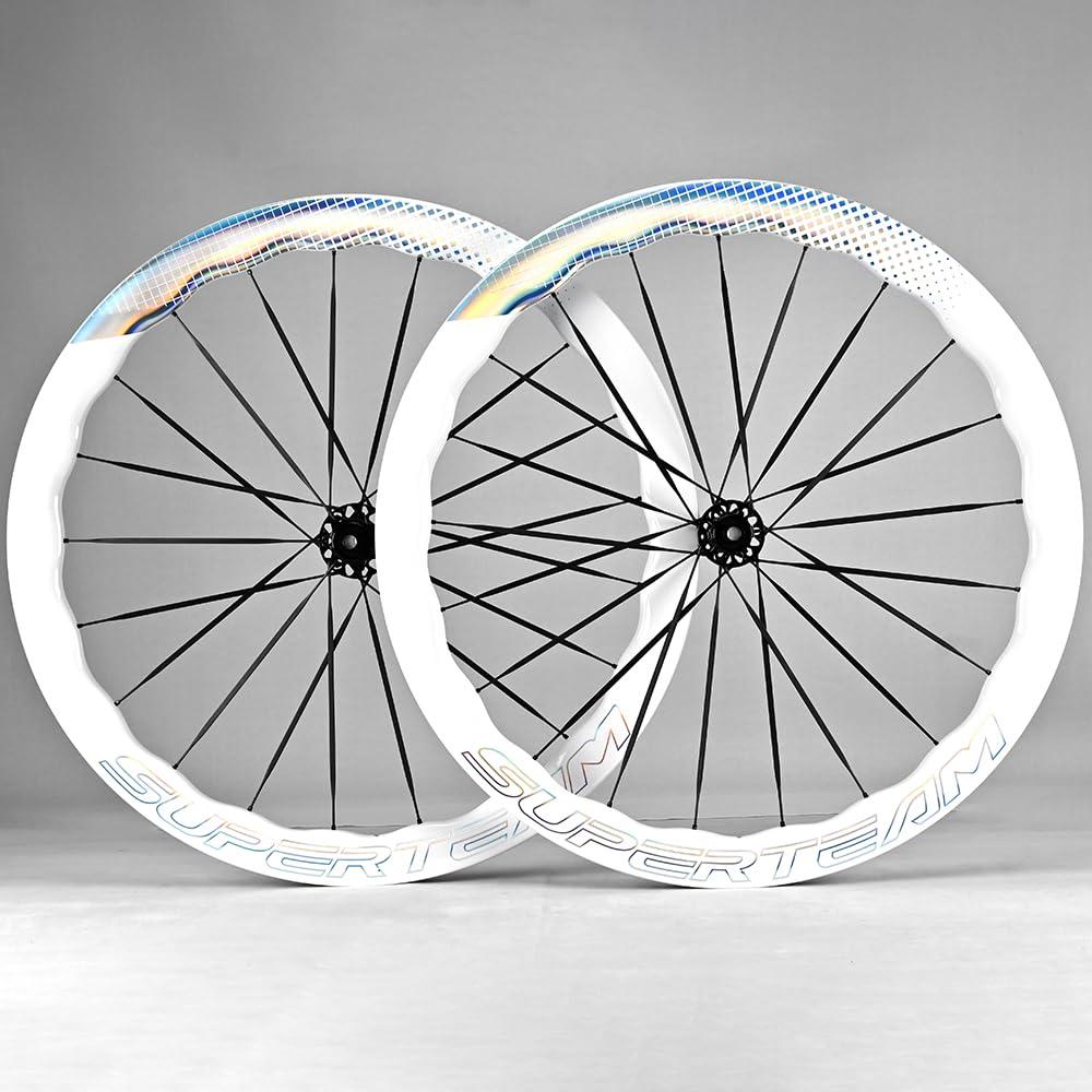 Superteam SUPERTEAM Carbon Disc Wheelset Tubeless with Carbon Spokes Ratchet Wheel 700C 50mm White (FIT for SRAM 12SPEED, THUR AXLE 12 * 100-12 * 142MM)