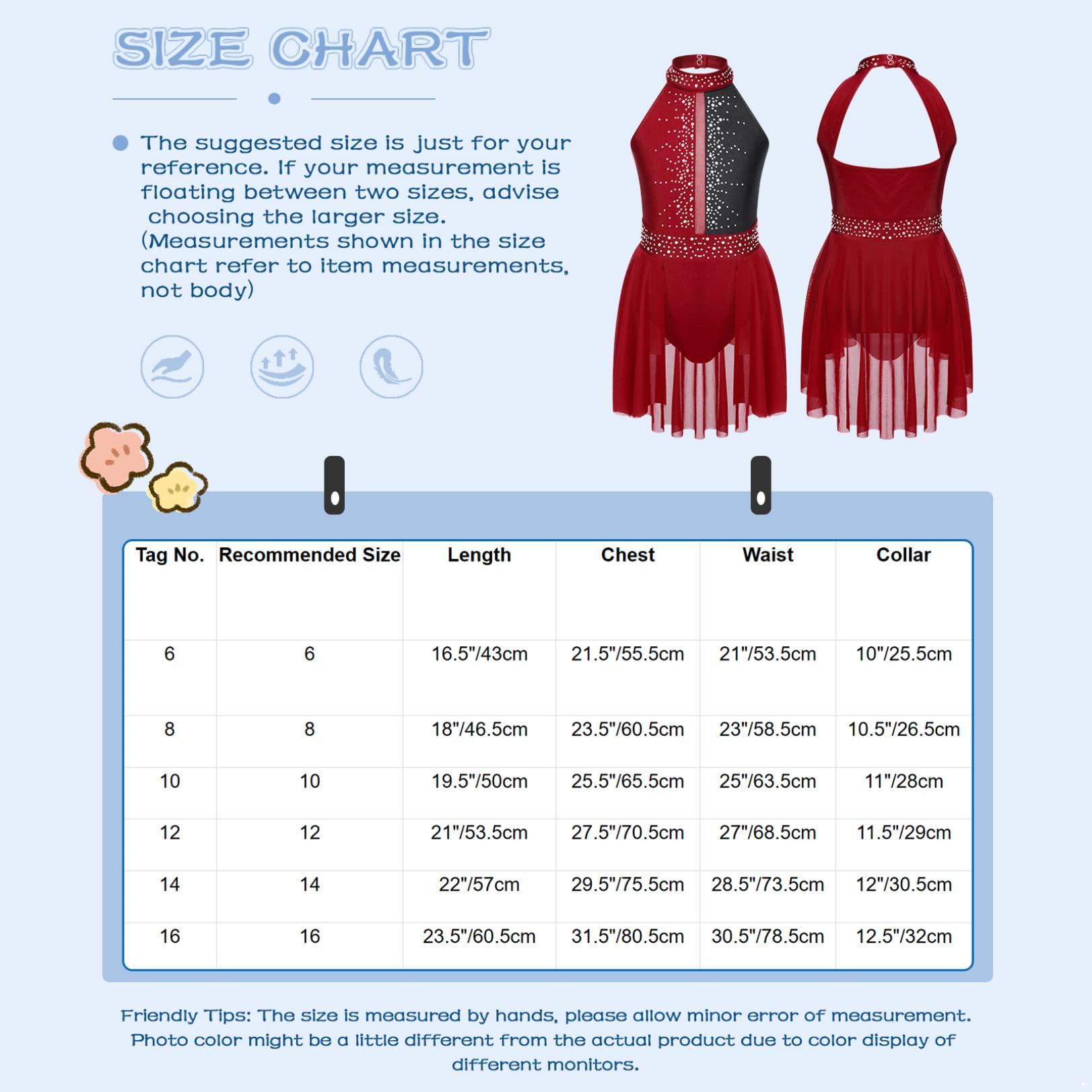 JEATHA JEATHA Kids Girls Rhinestone Sleeveless Mock Neck Figure Skating Dress Gymnastic Ballet Dance Skirt Leotard Black&Burgundy 8
