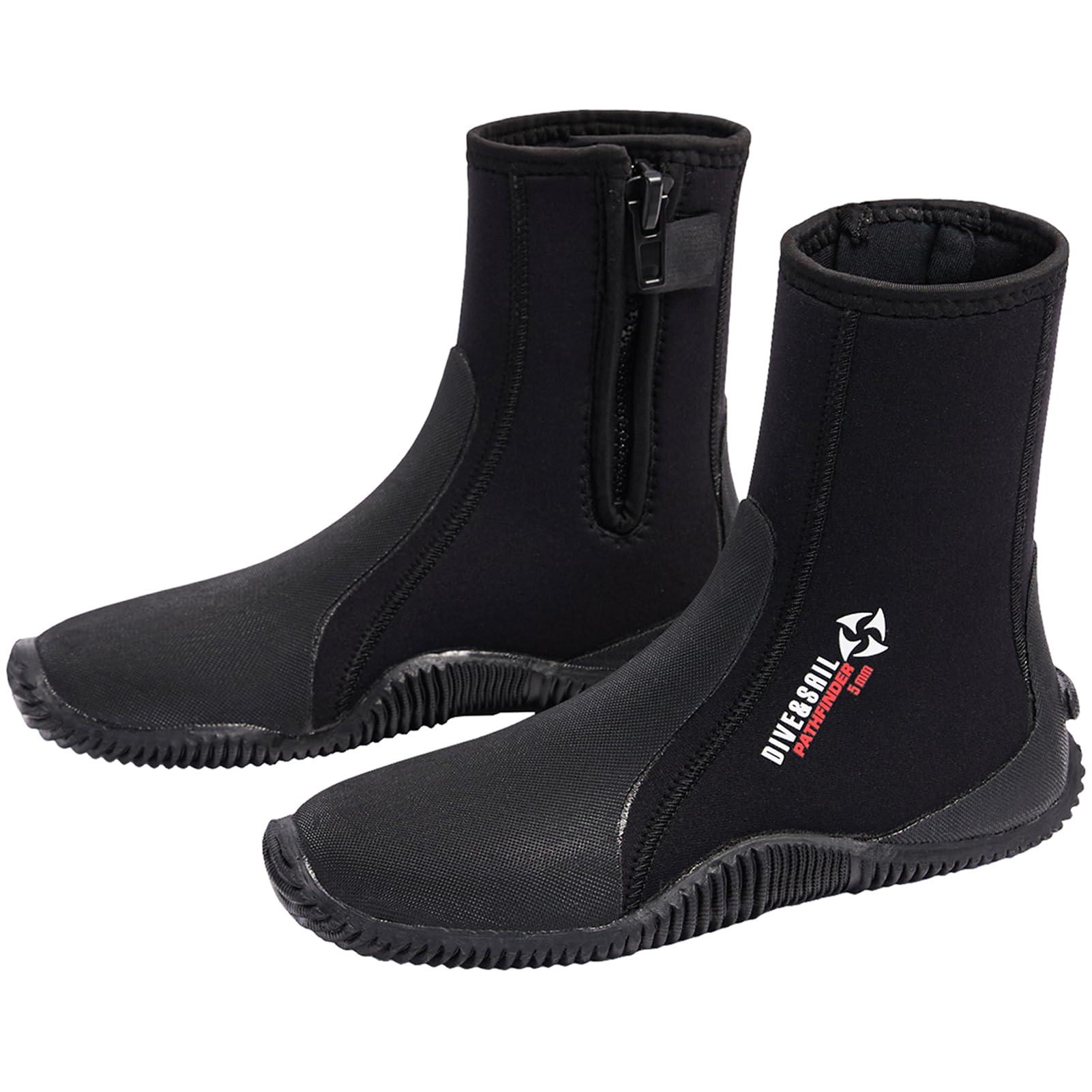 Skyone Skyone Neoprene Dive Boots Men Women, Surf Booties Scuba Diving Boots 5MM, Wetsuit Booties Scuba Shoes with Anti-Slip Premium Rubber Sole for Sailing Snorkeling Boating (Black, Mens 5 / Womens 6)