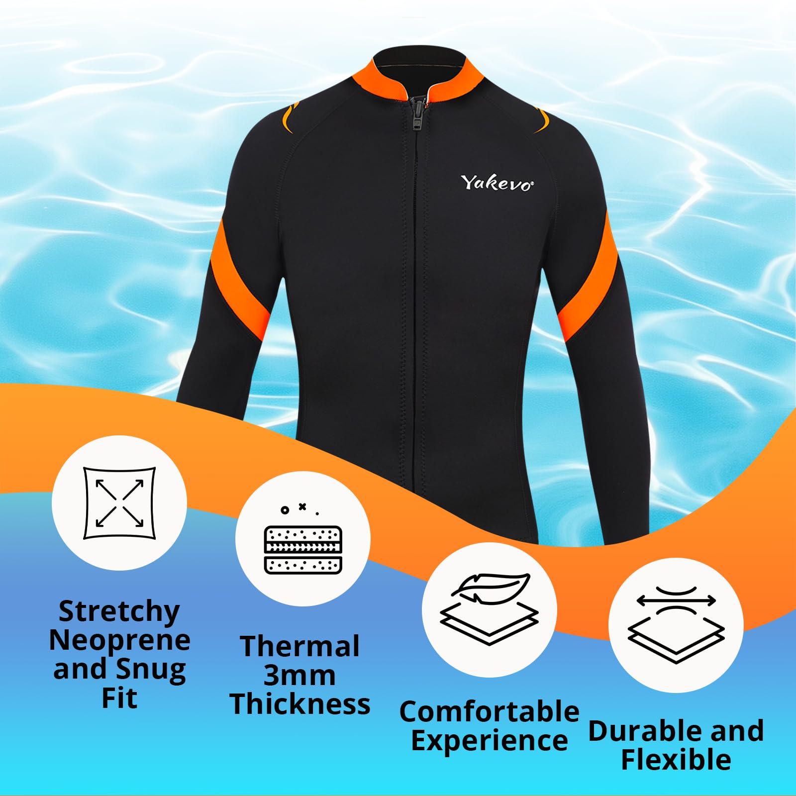 INTBOSS INTBOSS Wetsuit Top Men,3mm Mens Wetsuit Top Long Sleeve Wetsuit Jacket Men Front Zip Warm Neoprene Wets Suit Jackets for Men Stretch Mens Wetsuit Jacket