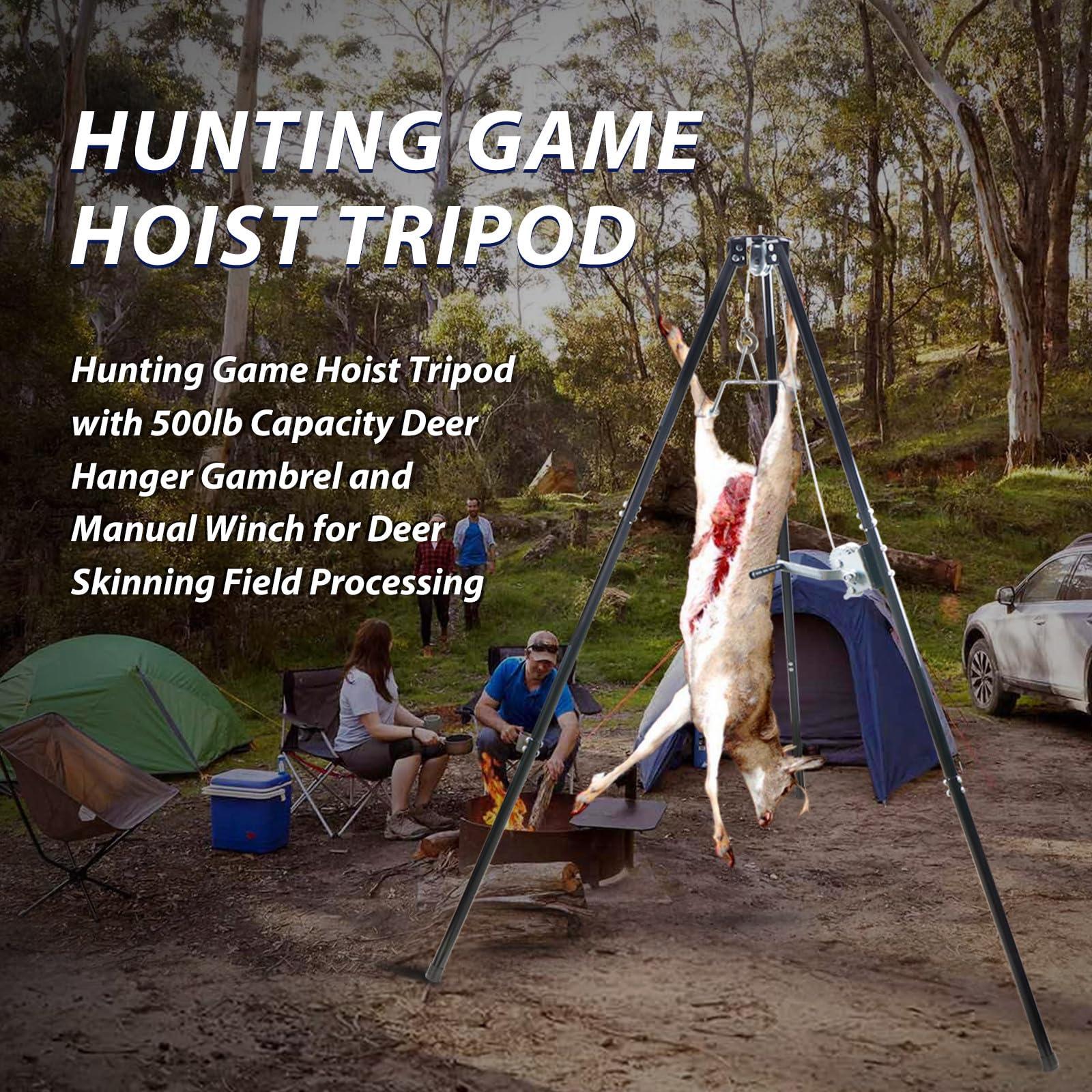 Smarkey Tripod Game Deer Hoist Stand Hanger Rack with Gambrel and Manual Winch for Hunting, Hide Skinning and Field Dressing -500 lb Capacity