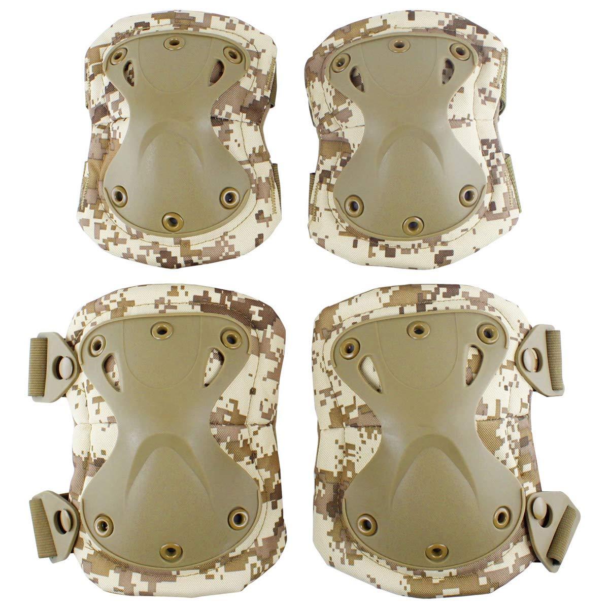 Aoutacc Aoutacc Tactical Combat Knee & Elbow Protective Pads Set for Outdoor CS Paintball Game Cycling Safety Skateboarding Gear Skates Knee Protection Guard Pads (DD)