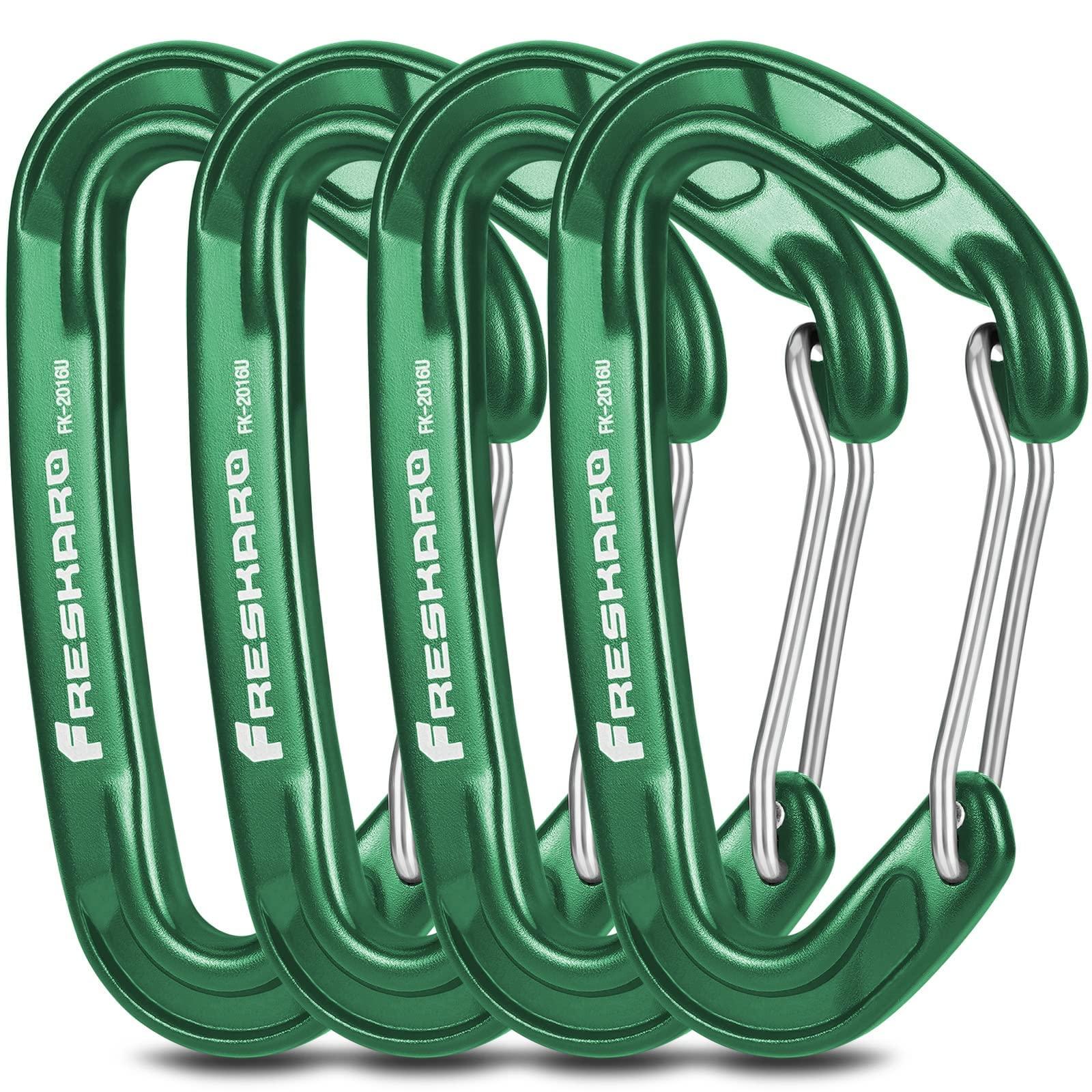 FresKaro FresKaro Wire gate Carabiner Clips, 15kN WireGate Caribeener Heavy Duty, Caribeaner Spring Snap Hooks, D ring, Strong, Lightweight, 4Pack for Keychain, Key, Gym, Outdoor Camping, Medium Size, Green