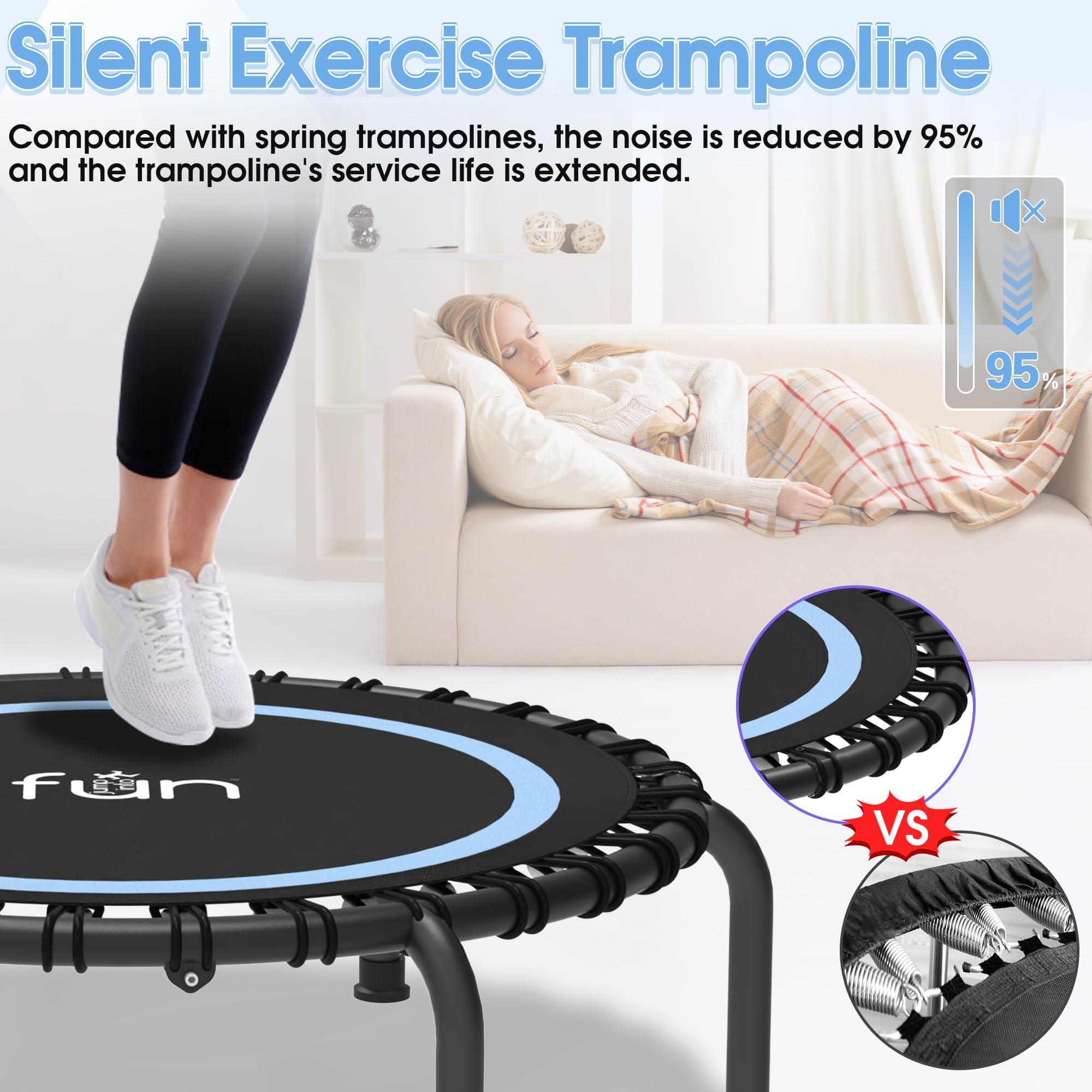 Jump Into Fun Jump Into Fun 40" Rebounder Mini Tranpoline Indoor for Adults, 330LBS Foldable Fitness Tranpoline Adults with Adjustable T-Bar Handle, Slient Exercise Rebounder for Indoor/Garden Workout, Blue