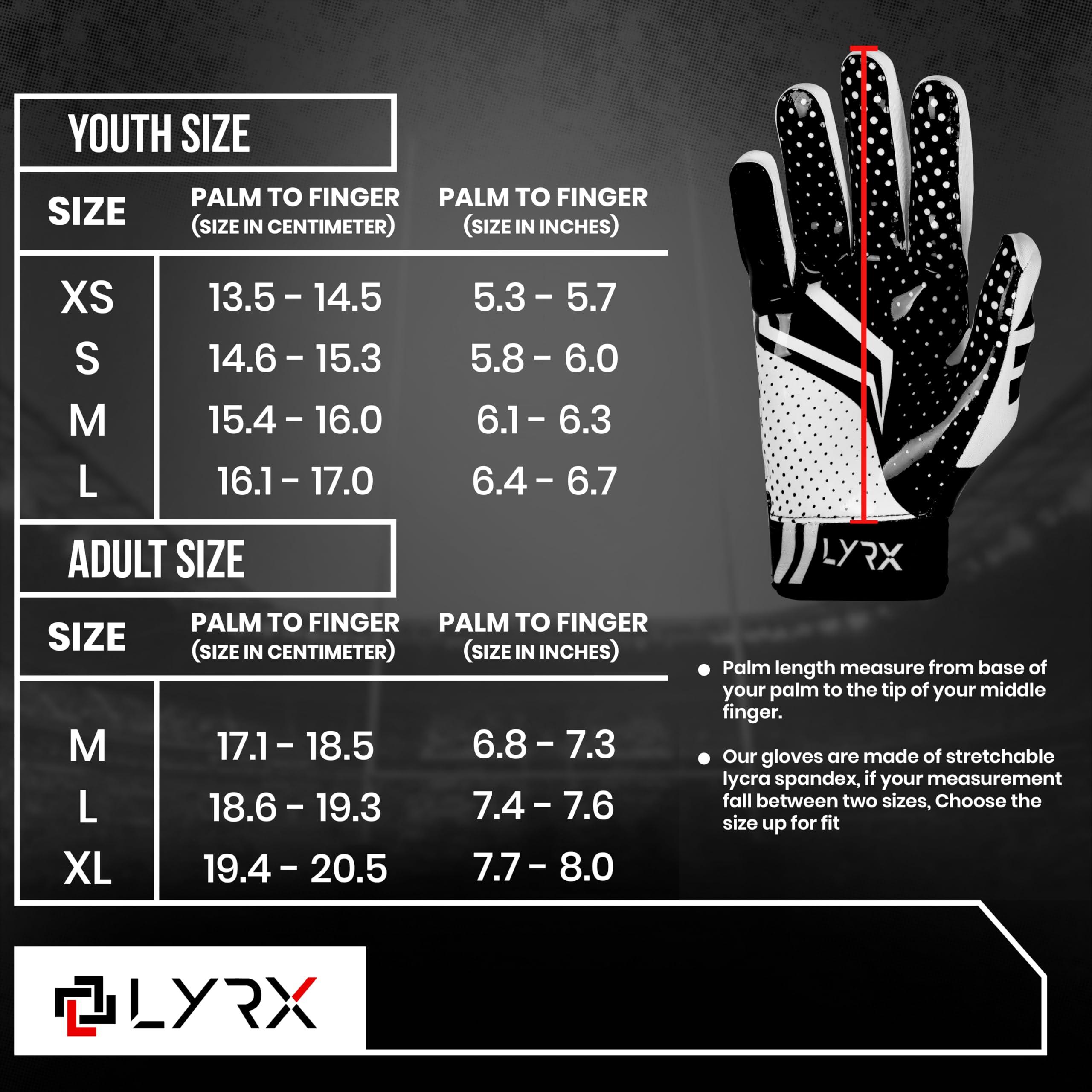 LYRX LYRX Professional Football Receiver Gloves with Optimal Silicone Palm Non-Slip Grip Control Ultra-Stick Sports Lightweight Glove and Precision Fit (Black Shine, Adult M (7.2"))