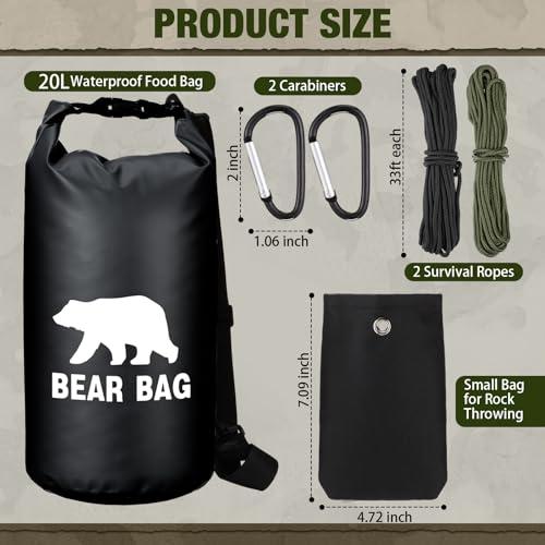 Foilswirl Foilswirl 1 Set Bear Food Bag for Camping Ultralight Food Bag Hanging System Includes Waterproof Bear Bag, Nylon Ropes, Hooks for Camping Backpacking (Black,20 L)