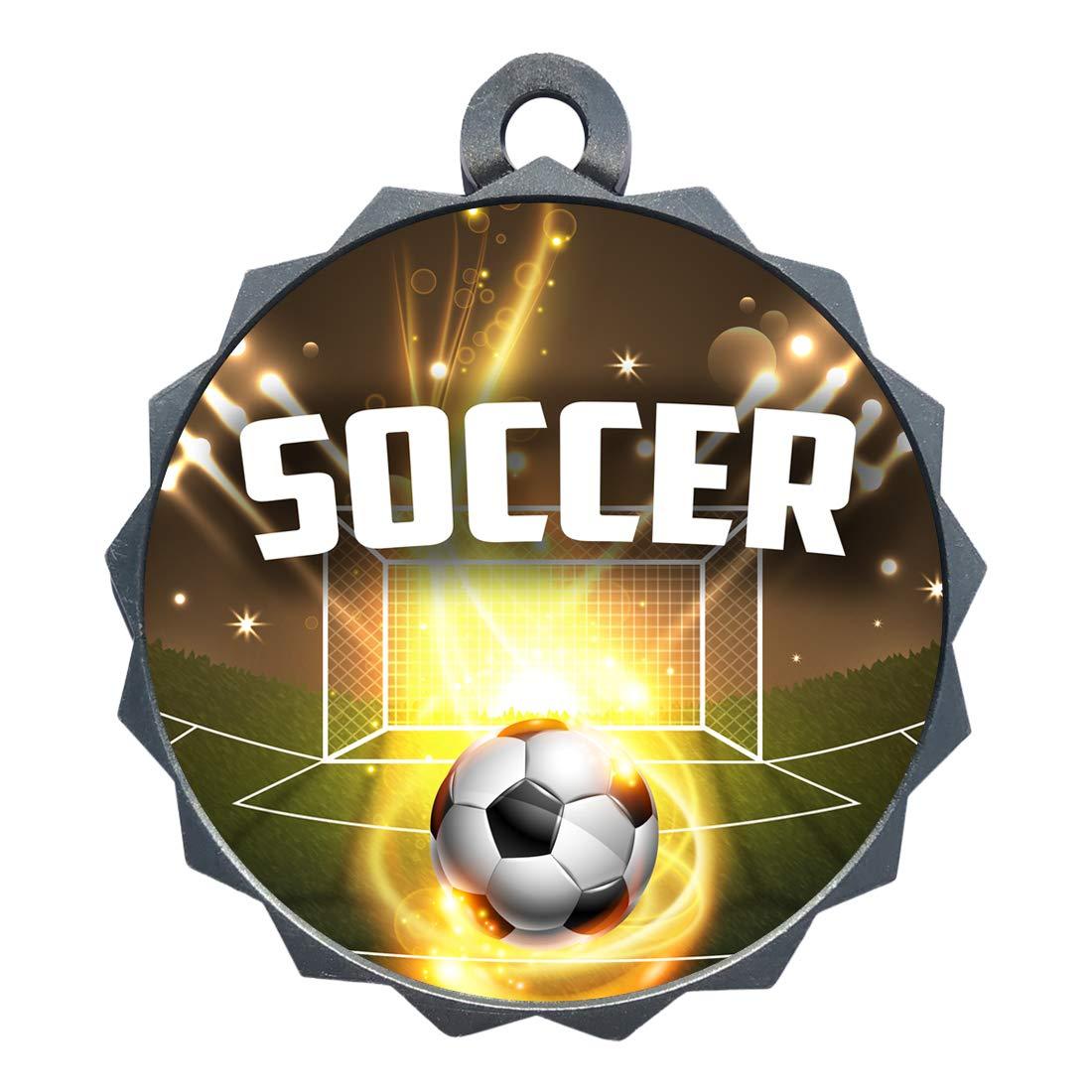 Express Medals Express Medals Custom Soccer Silver Medal Trophy Award with Neck Ribbon & Attached Engraved Plate on Back LAZD214-EG180 1PK