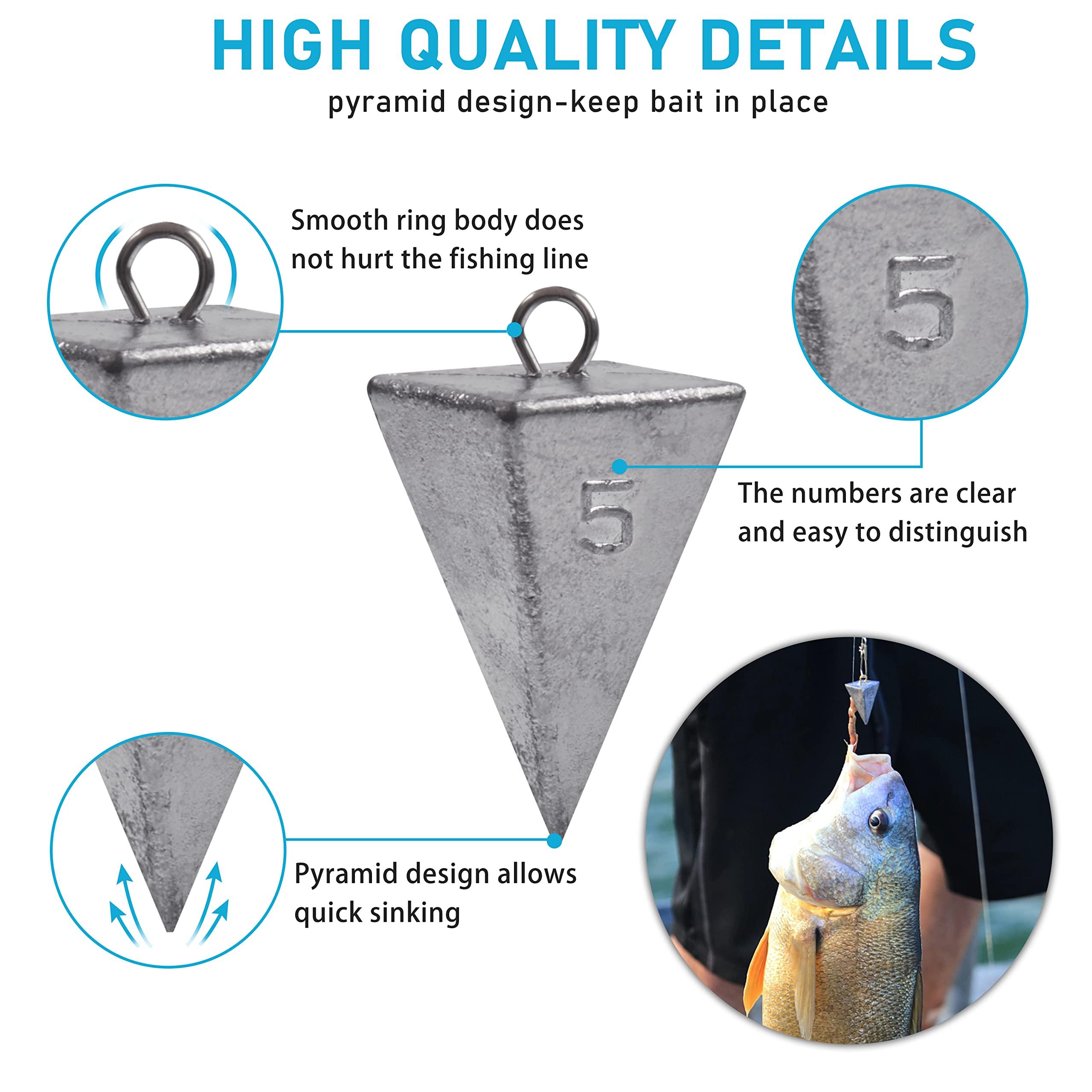 FUSIGO Pyramid Sinkers Fishing Weights, Bullet Fishing Weights Sinkers Tangle Free Fishing Weights for Saltwater Surf Fishing Gear Tackle 1oz 2oz 3oz 4oz 5oz 6oz 8oz