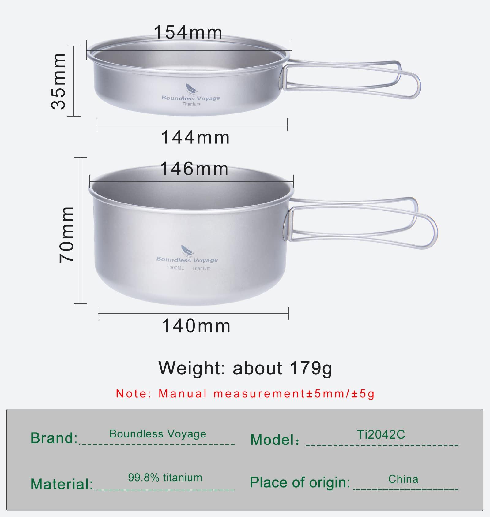 usharedo usharedo Portable Mug Titanium Pot Pan Set with Folding Handles Camping Hiking Outdoor Cup Tableware ti2042c