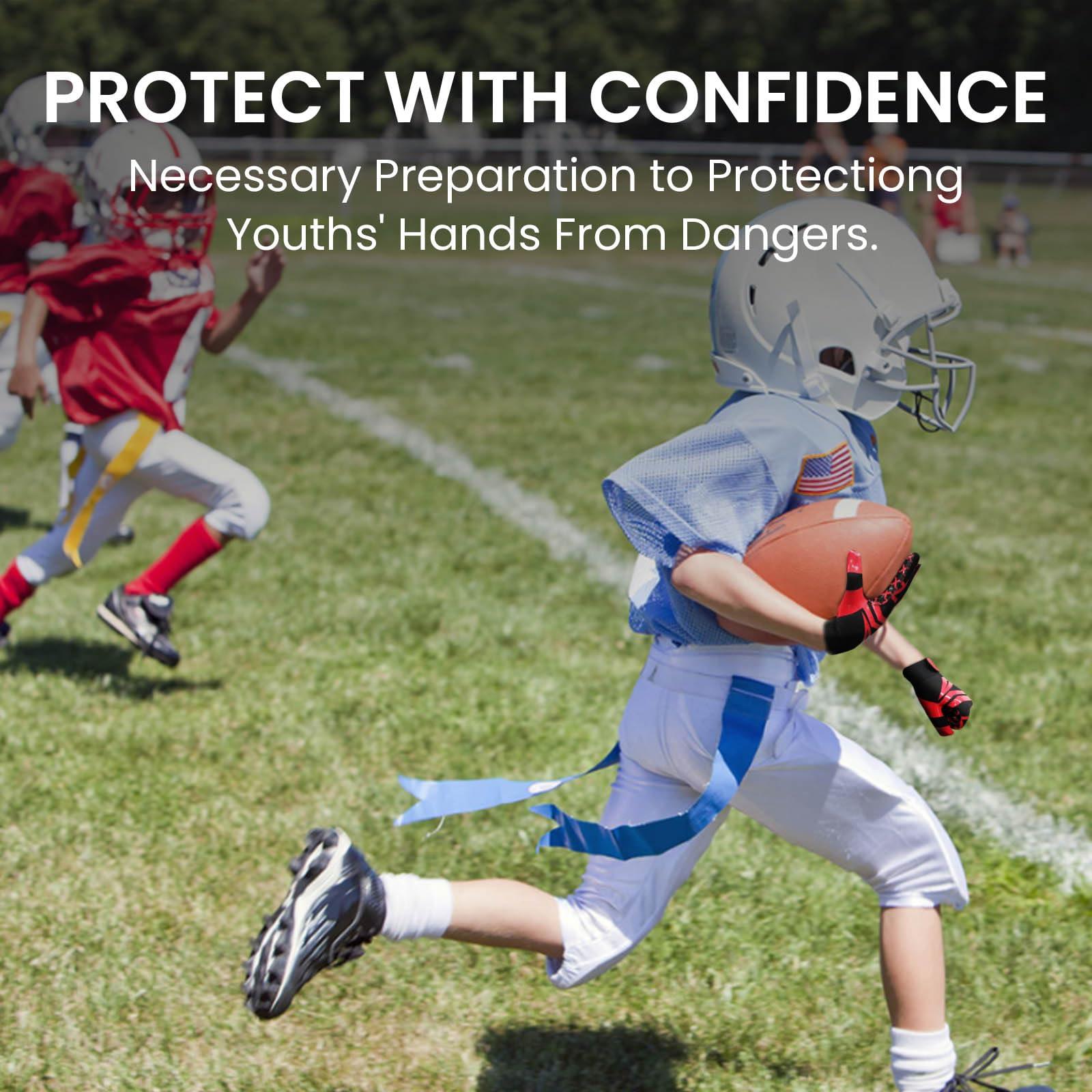 FINGER TEN FINGER TEN Football Receiver Gloves Youth Receiving Gloves Pro 3.0 Durable Breathable Flexible for Kids Boys Girls in White Red Black Blue Small Large Medium X-Large (B-Red, X-Large)