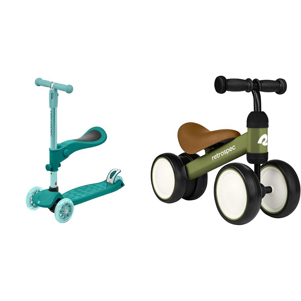 Retrospec Retrospec Chipmunk Plus Kids' Scooter & Cricket Baby Walker Balance Bike - Height Adjustable 3 Wheel Scooters with Foldable Seat and LED Lights - Ages 12-24 Months to 3+ Years