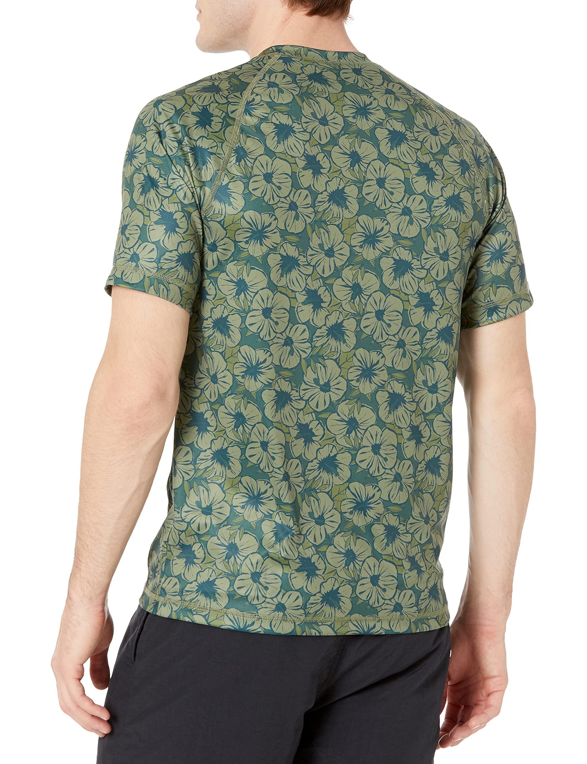 Amazon Essentials Amazon Essentials Men's Slim-Fit Short-Sleeve Quick-Dry UPF 50 Swim Tee, Olive Hibiscus Flower, X-Small
