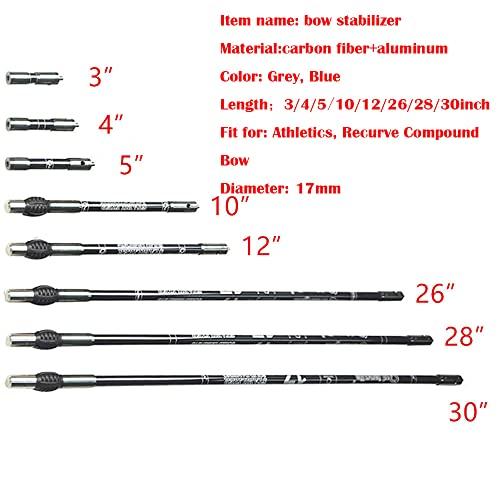 HNZMDY HNZMDY 3-30 Inch Archery Carbon Fiber Bow Stabilizer Balance Bar Rod Shock Absorber Damping System with Stabilizer Weight for Recurve Compound Bow (Blue, 28 inch)