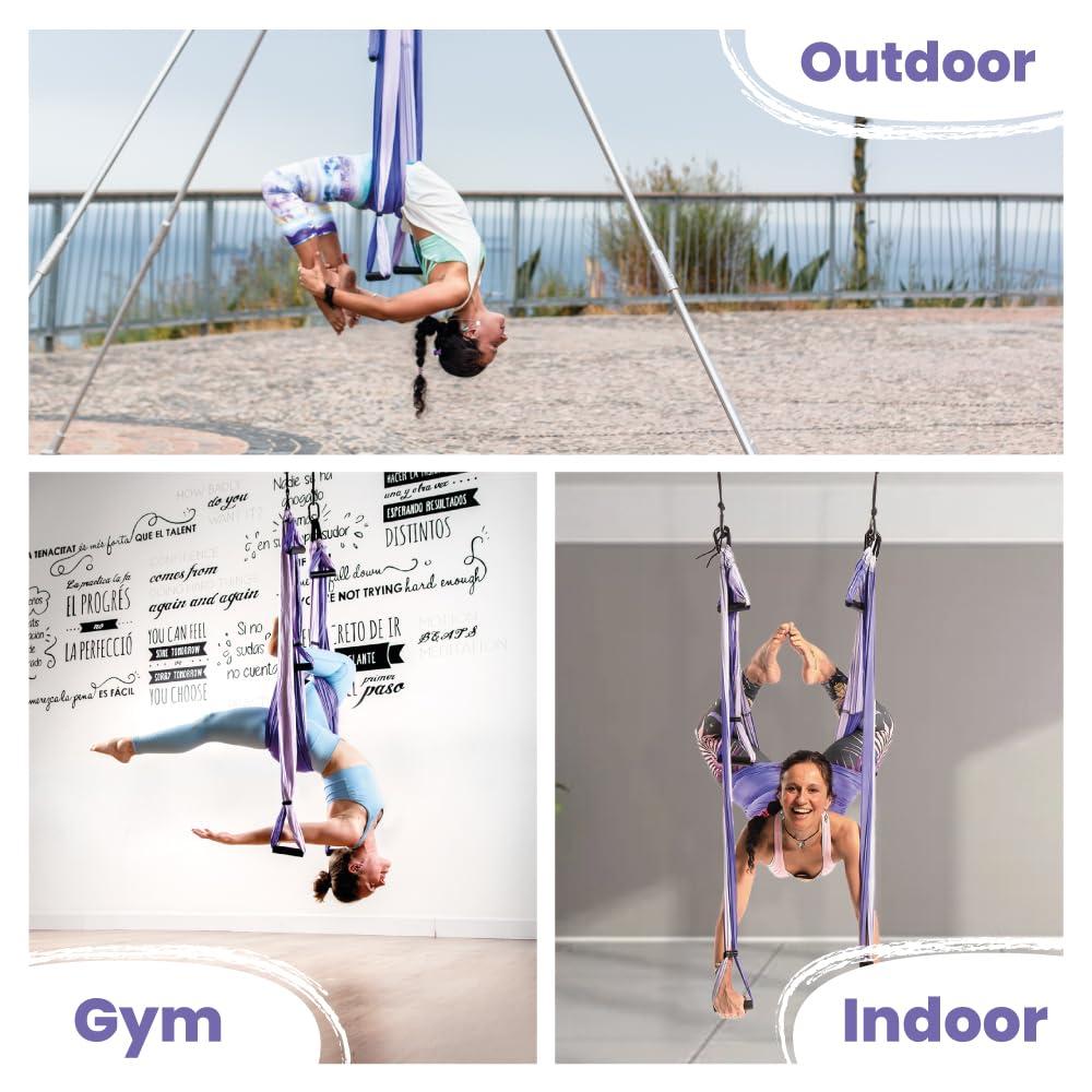 YOGABODY Yoga Trapeze Swing Set for Home & Outdoor | Easy Setup for Strength, Balance & Back Pain Relief | Adjustable Straps & 600lb Capacity, Includes Carrying Bag & Online Tutorials, Purple