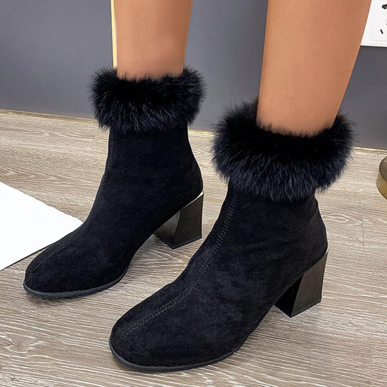 Bcshiye Bcshiye Womens Chunky Heels Ankle Booties Ankle Boots Chunky High Heels Zipper Short Boots Mid Heel Chelsea Boots