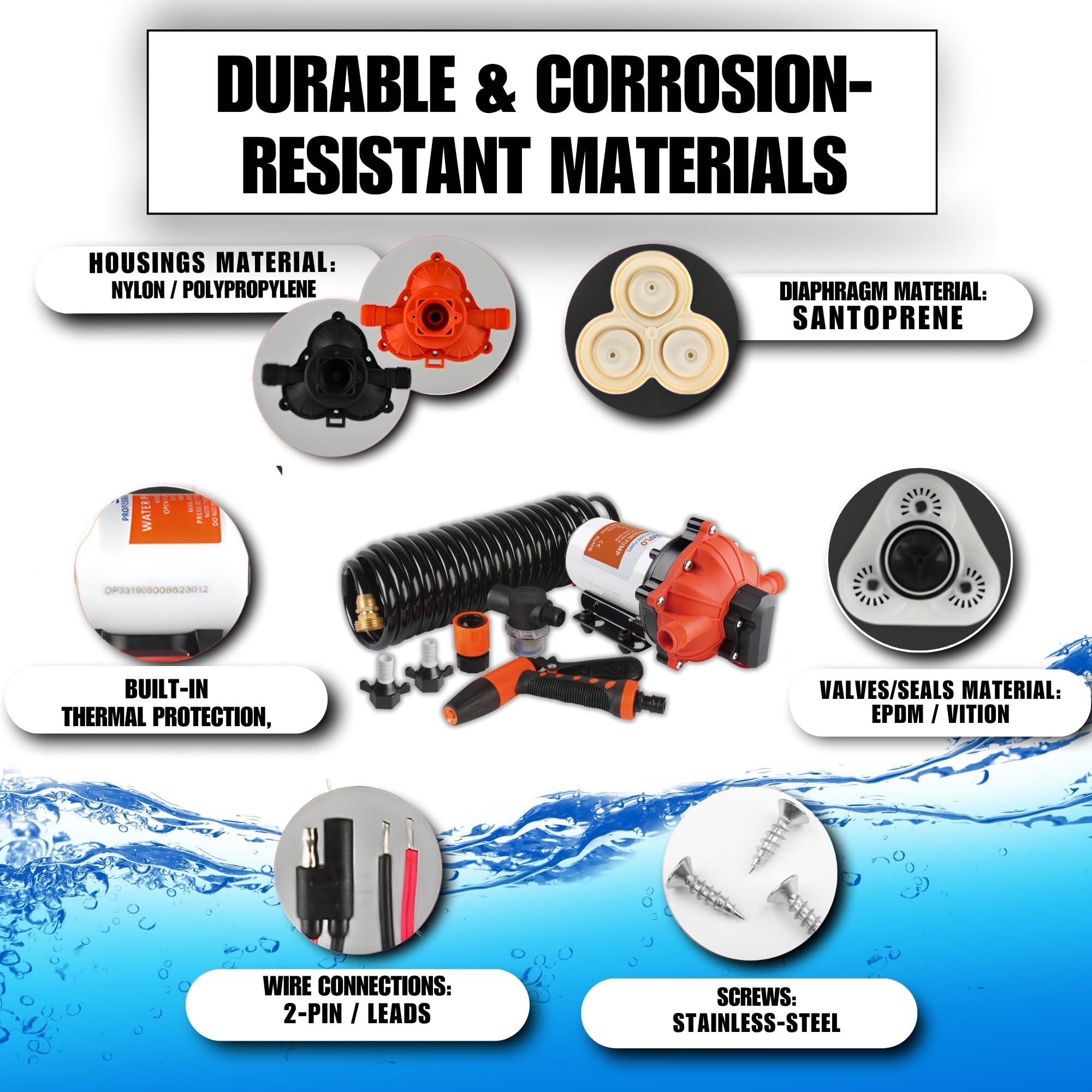 SEAFLO SEAFLO 55-Series Washdown Pump Kit - 12V DC, 5.5 GPM, 70 PSI, Self-Priming, Coiled Hose, Spray Nozzle, High Flow for RV, Boat, Off-Grid, Freshwater, and Saltwater Applications 4-Year Warranty