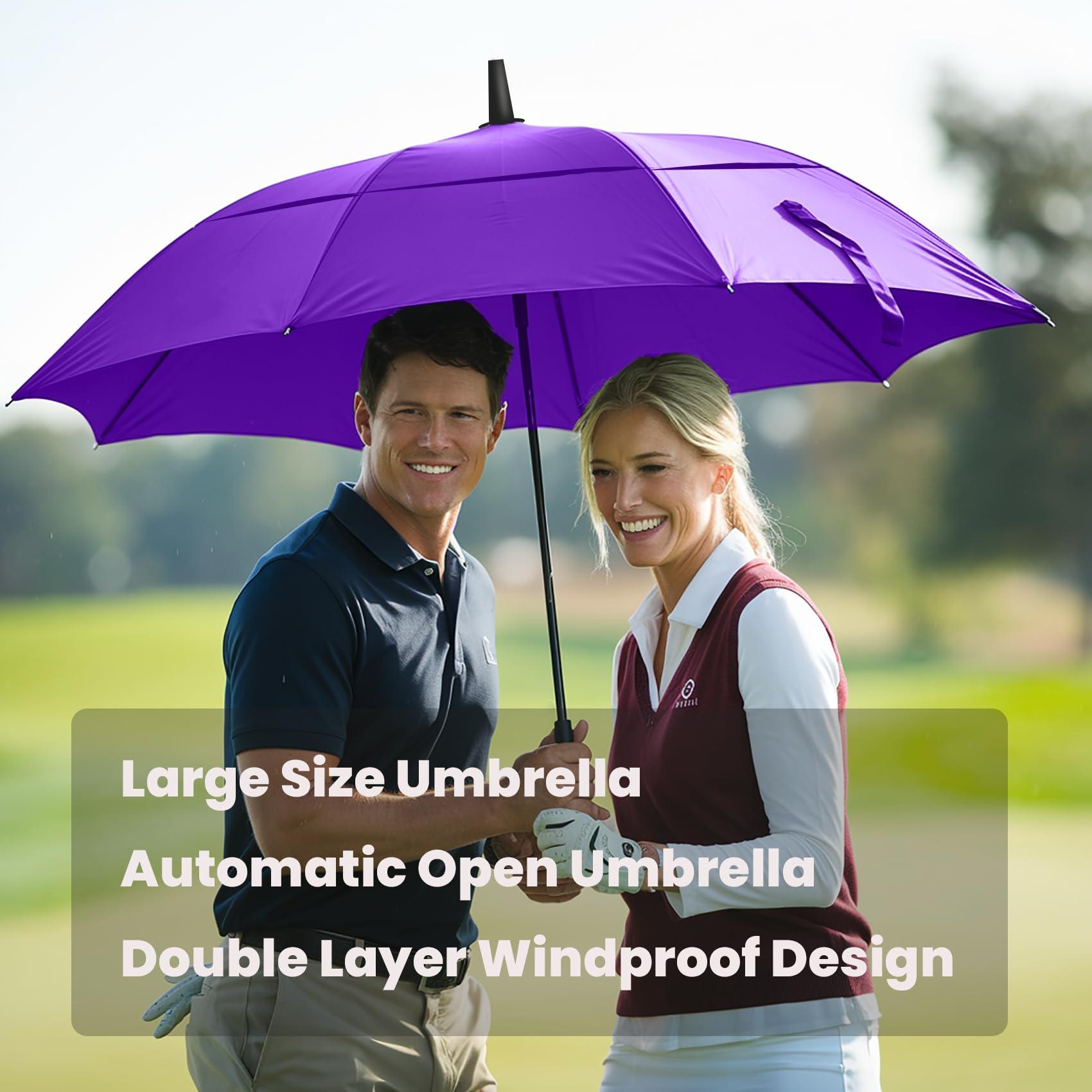 MRTLLOA MRTLLOA 72 Inch Automatic Open Purple Golf Umbrella, Extra Large Oversize Double Canopy Vented Windproof Waterproof Sports Stick Umbrellas for Rain (Purple, 72 Inch)