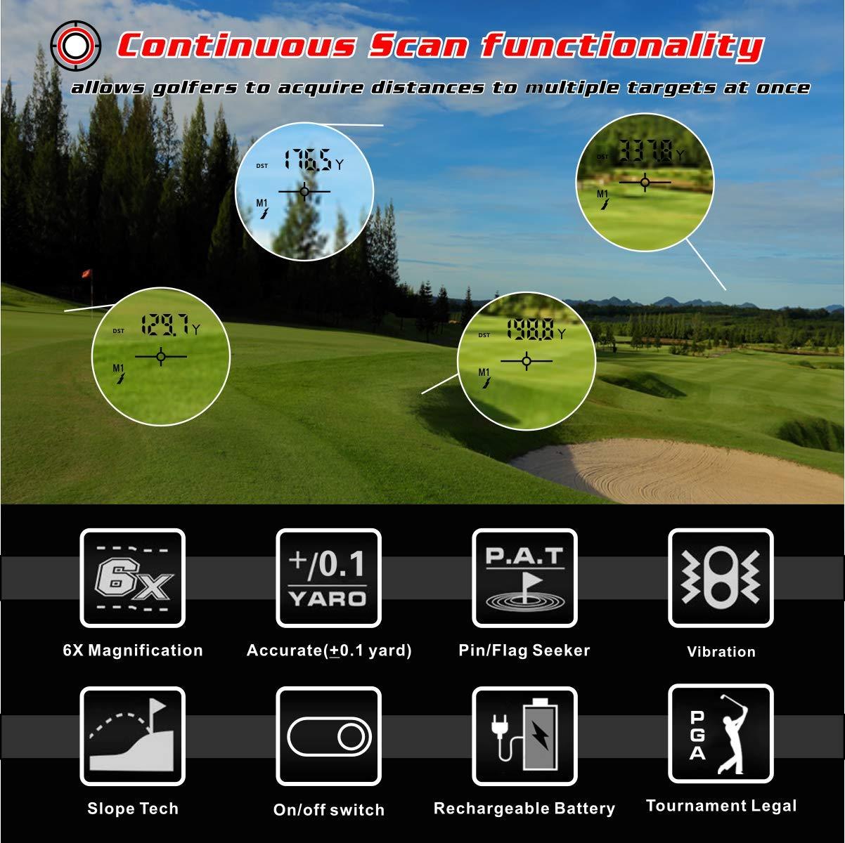 Raythor Raythor Golf Rangefinder, 6X Rechargeable Laser Range Finder 1000 Yards with Slope Adjustment, Flag Seeker with Vibration and Fast Focus System, Continuous Scan Support, Help You Choose The Right Club